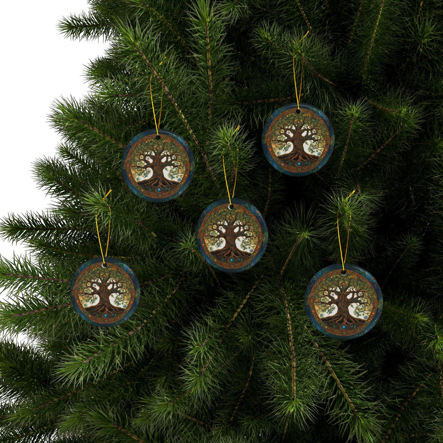 Tree of Life Pagan Wiccan Yule Holiday Decor, Ceramic Ornaments, 2-Side Print, (1pc, 3pcs, 5pcs, 10pcs) - Tree Hanging Ornaments, - Divine Mystic Moons