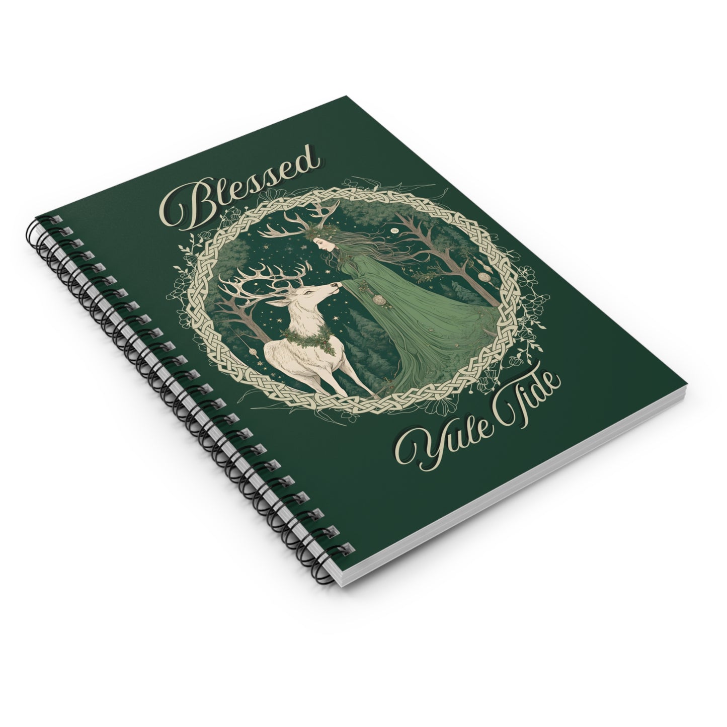 Blessed Yule Tide Notebook – Winter Solstice Journal with Celtic Knot & Forest Goddess, Witchy Yule Grimoire, Pagan Spiral Planner - Divine Mystic Moons