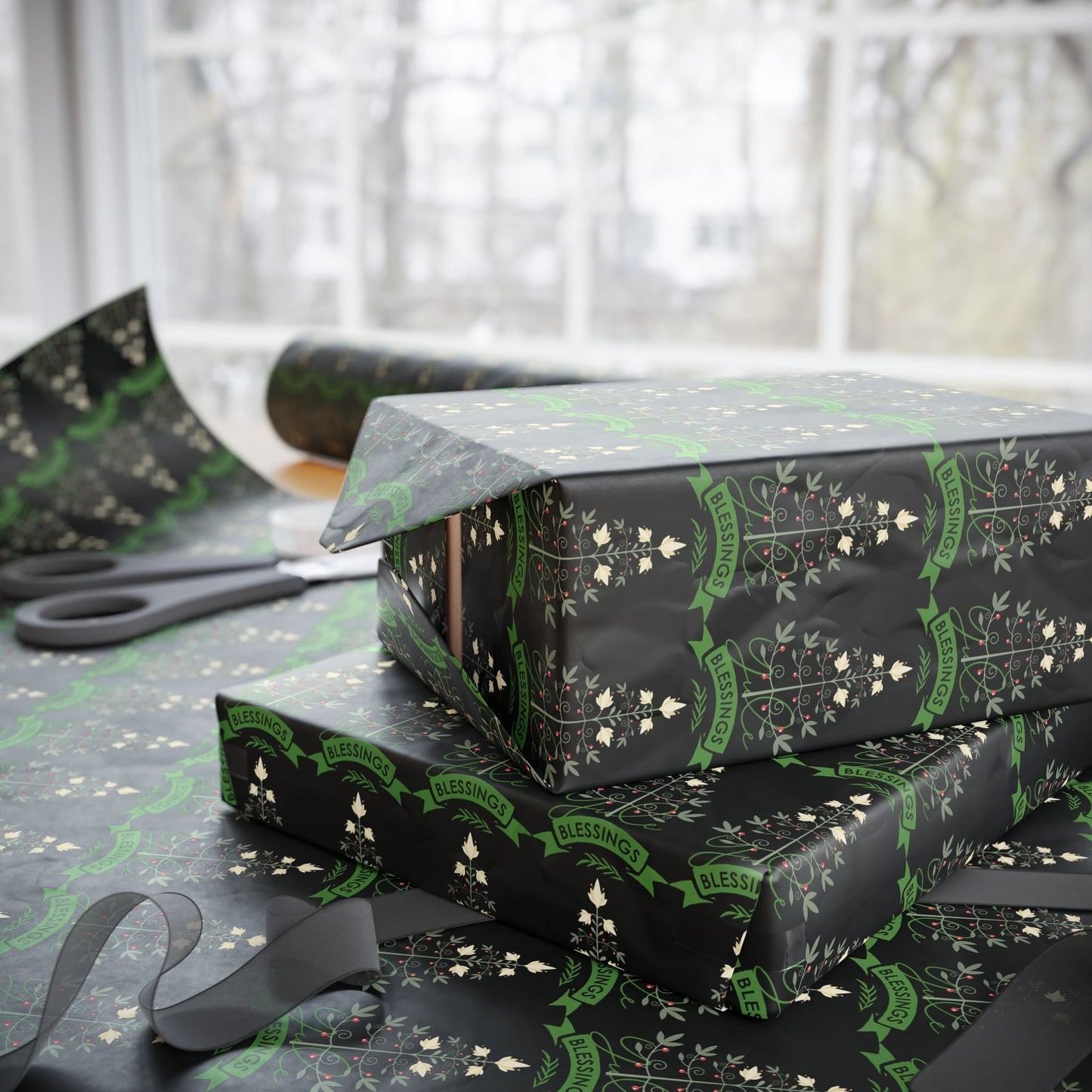 Botanical Yule Tree Wrapping Paper