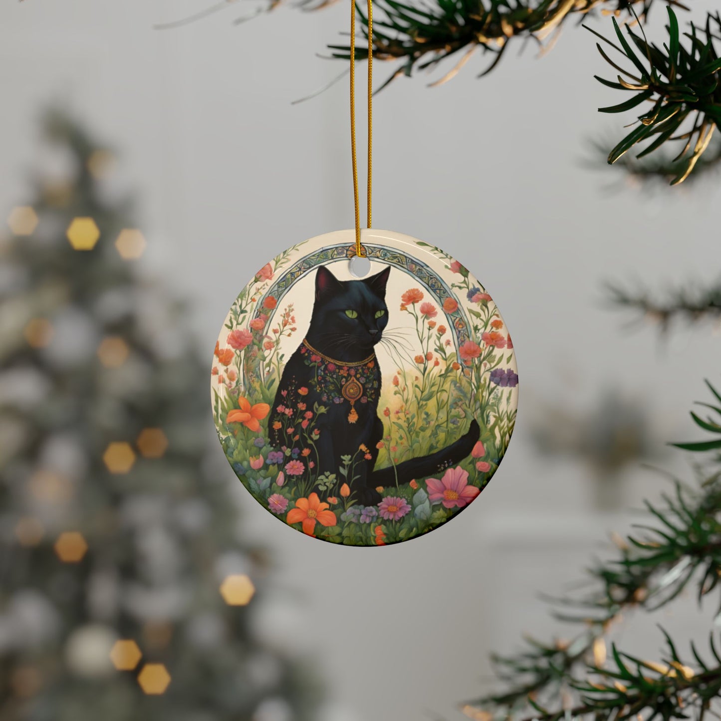 Black Cat & Wildflower Garden Ornament