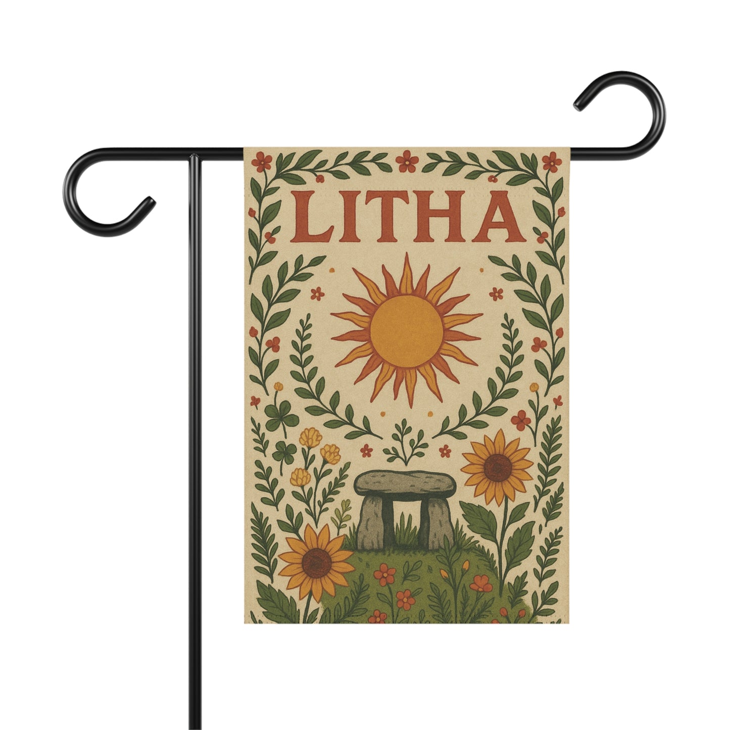 Litha Summer Solstice Banner Sun and Sunflowers Pagan Altar Decor, Sabbat Wall Hanging, Wheel of the Year Wiccan Celebration Art - Divine Mystic Moons