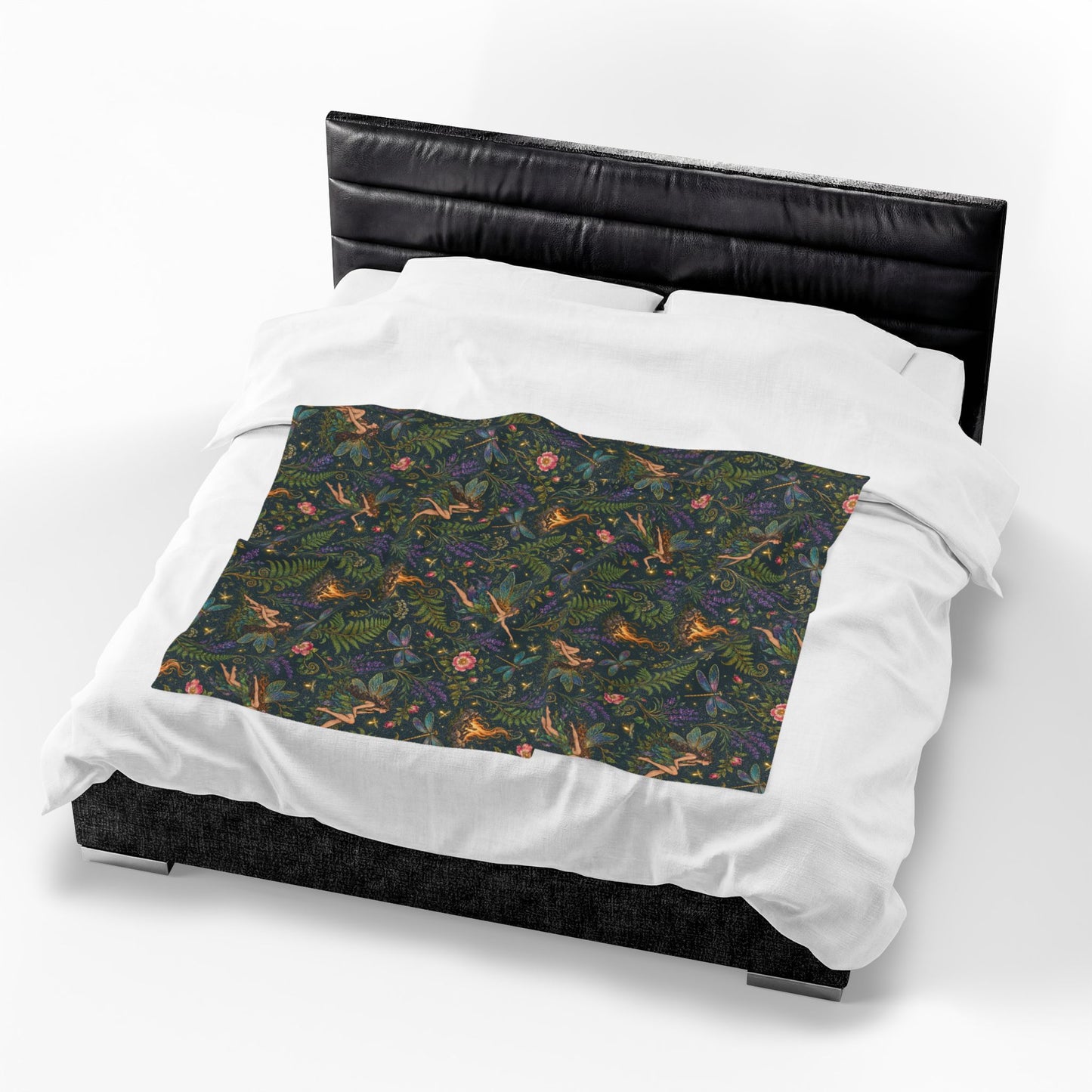 Beltane Fairy & Dragonfly Velveteen Plush Throw | Lightweight Enchanted Woodland Blanket