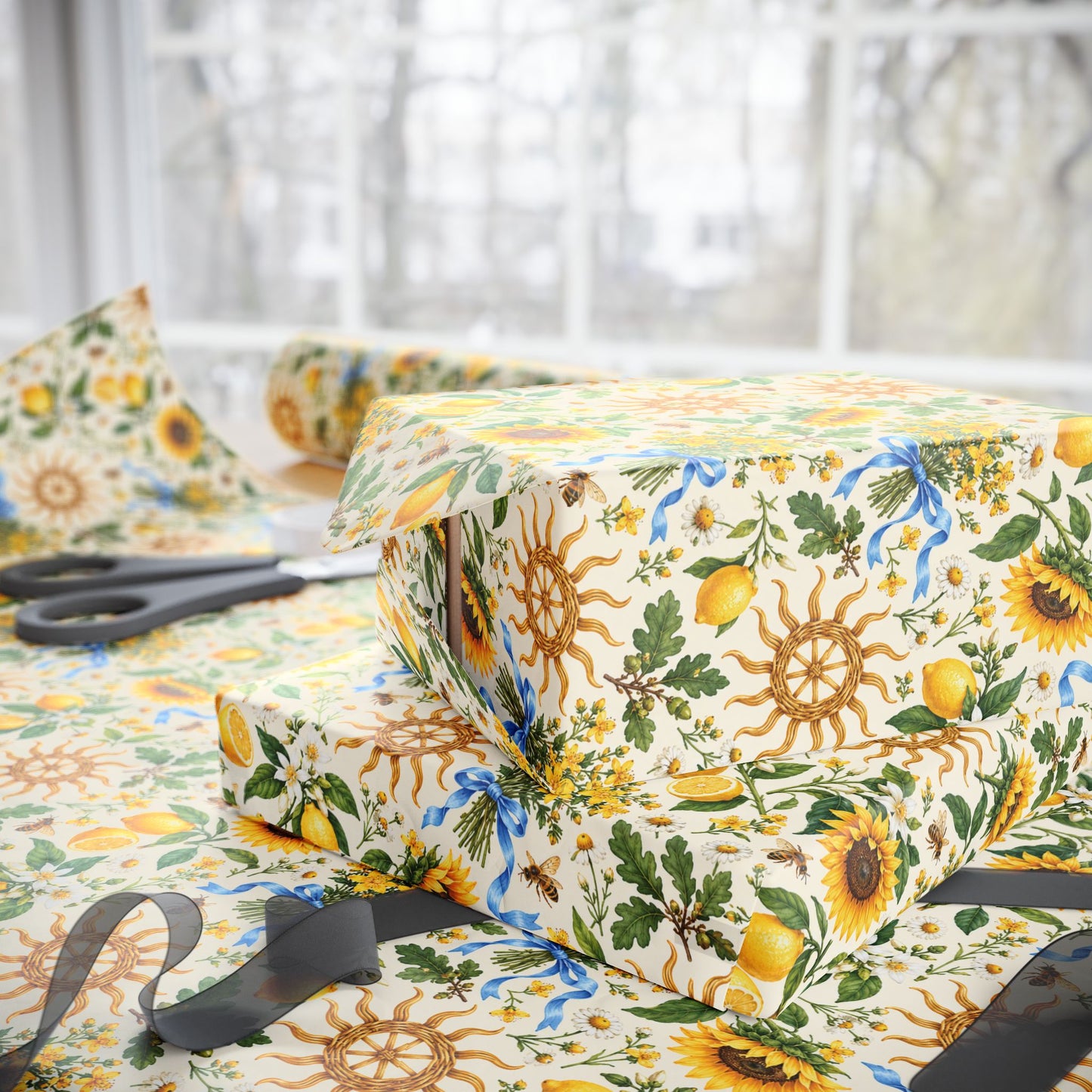 Litha Sunflower & Solstice Wheel Wrapping Paper