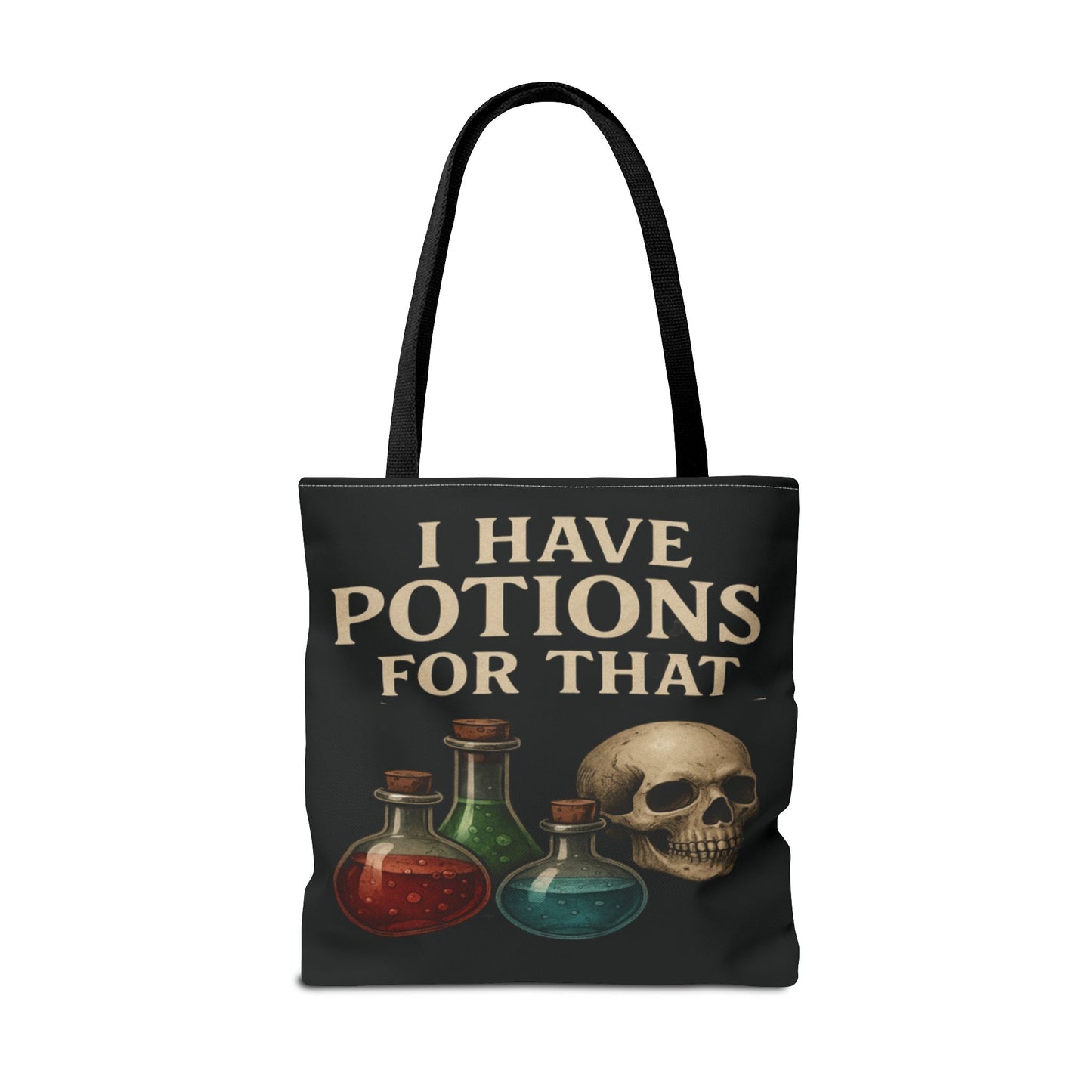 I Have Potions For That Witch Tote Bag Gothic Skull and Potion Bottle Purse, Spooky Witchy Market Bag, Halloween Pagan Gift - Divine Mystic Moons