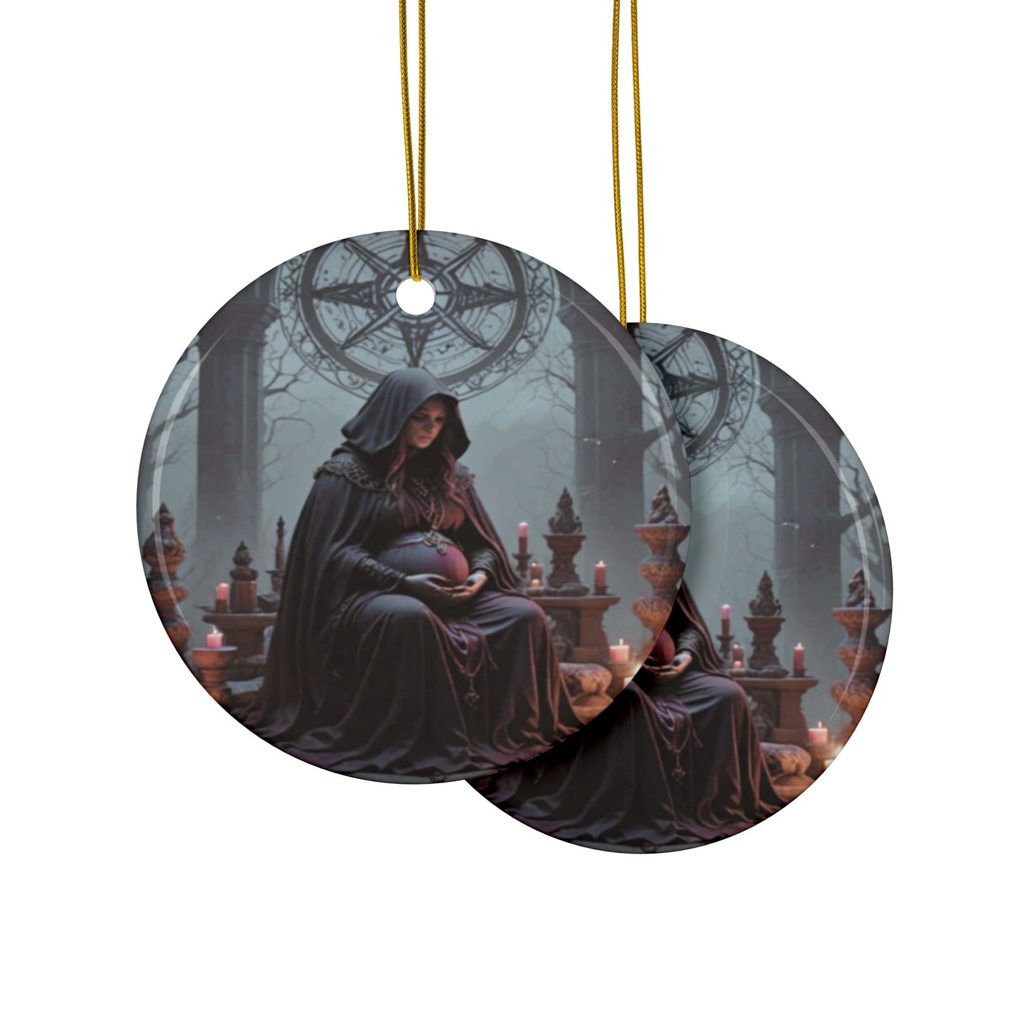 Enchanting Ceramic Ornaments, Mystical Home Decor, Gothic Christmas Decorations, Unique Gift, Witchy Holiday Ornaments, 2-Side Print - Divine Mystic Moons