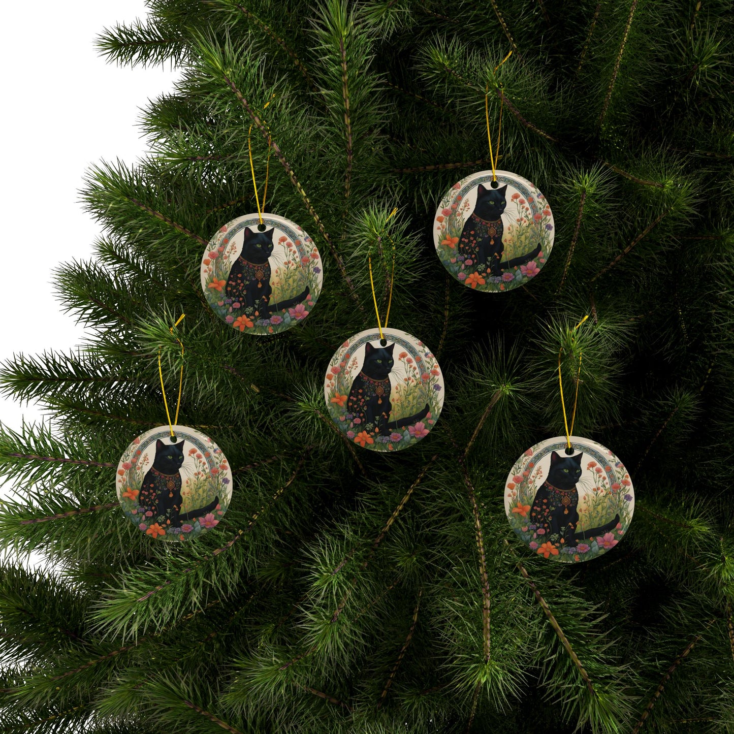 Field of Dreams Cat Ceramic Ornaments, Perfect for Pet Lovers, Holiday Decor, Gift for Cat Lovers, Set of 1/3/5/10 - Divine Mystic Moons