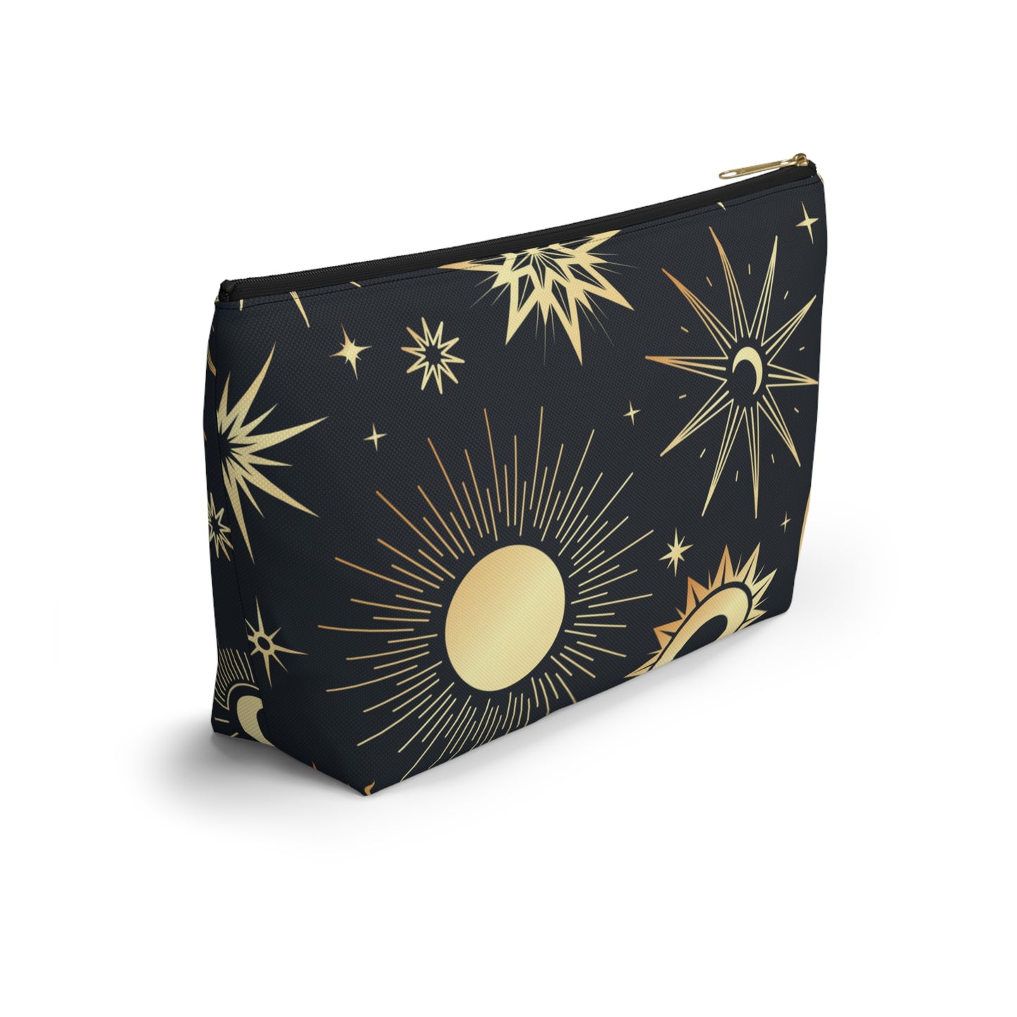 Mystical Makeup Bag | Witch Accessories Pouch | Pagan Travel Organizer | Moon and Sun Cosmetic Bag | Spiritual Storage Pouch w T-bottom - Divine Mystic Moons