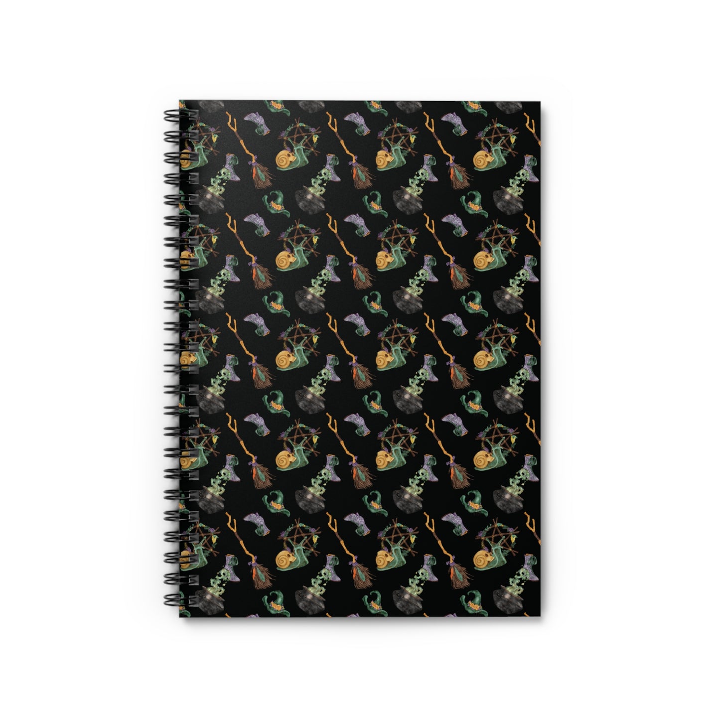 Witch Notebook, Halloween Journal, Spiral Notebook for Witches, Goth Stationery, Ruled Line Notebook, Broomsticks and Skulls Notebook - Divine Mystic Moons