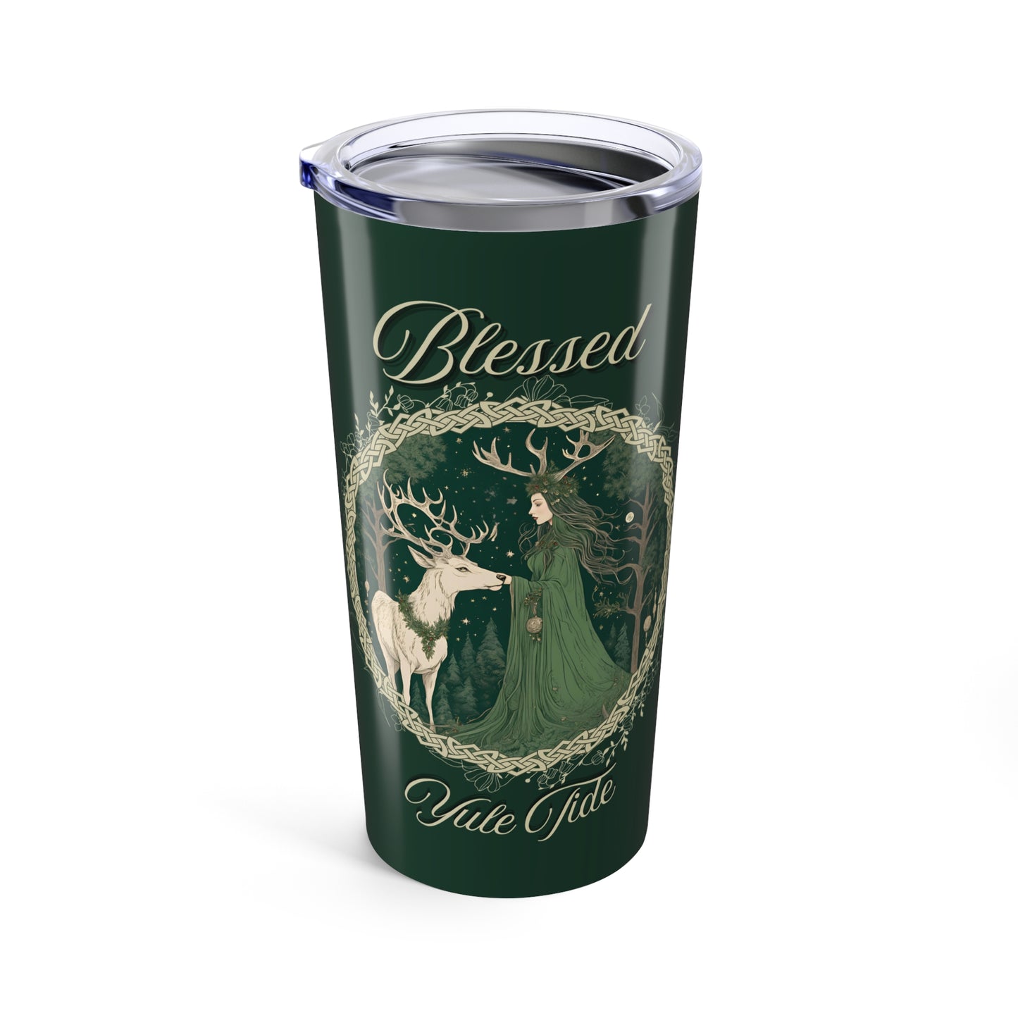 Blessed Yule Tide, Green Witch Gift, 20oz Cup, Nature Lover Mug, Pagan Drinkware, Wiccan Decor, Forest Buck Design - Divine Mystic Moons