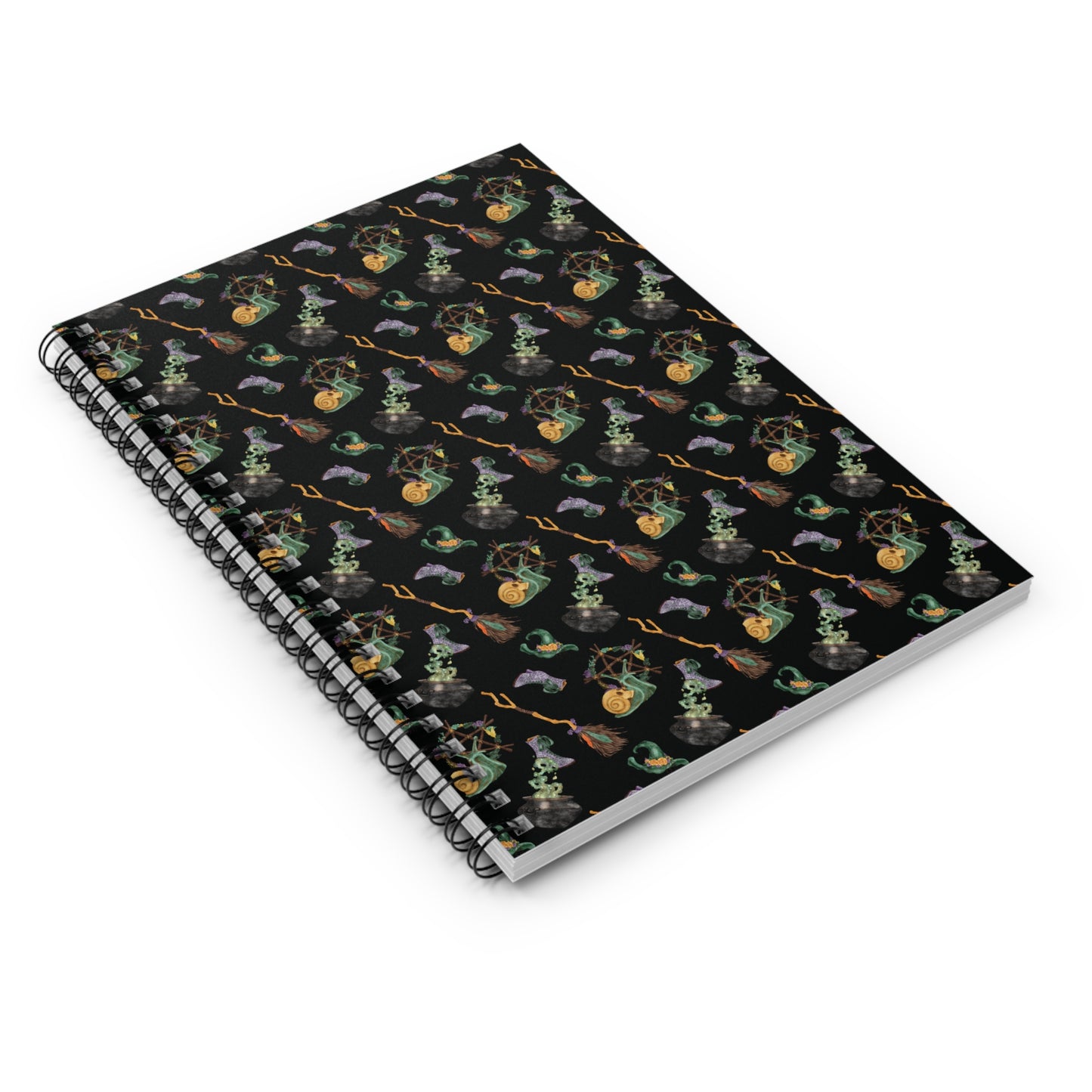 Witch Notebook, Halloween Journal, Spiral Notebook for Witches, Goth Stationery, Ruled Line Notebook, Broomsticks and Skulls Notebook - Divine Mystic Moons