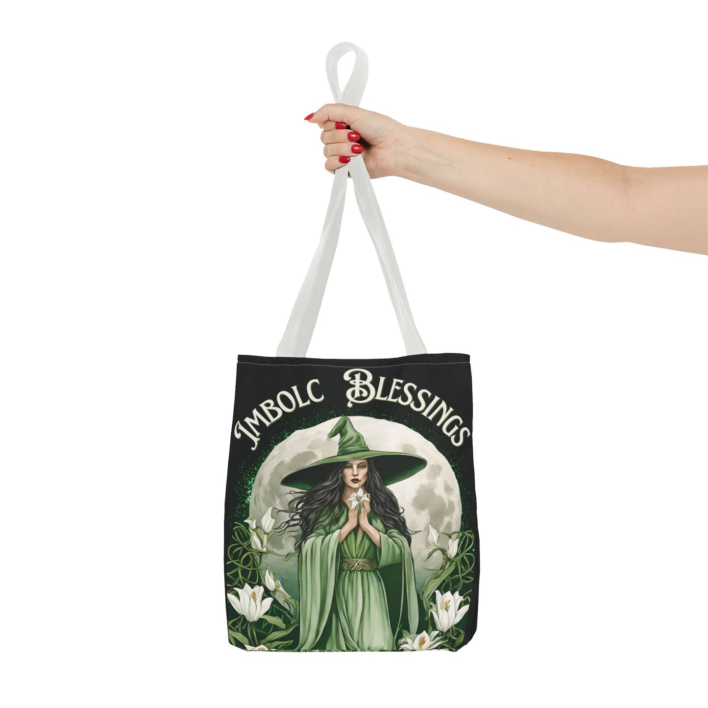 Imbolc Blessings Tote Bag, Wiccan Gift, Witchy Style Bag, Green Witch Shopping Tote, Wheel of the Year, Blessed Be - Divine Mystic Moons