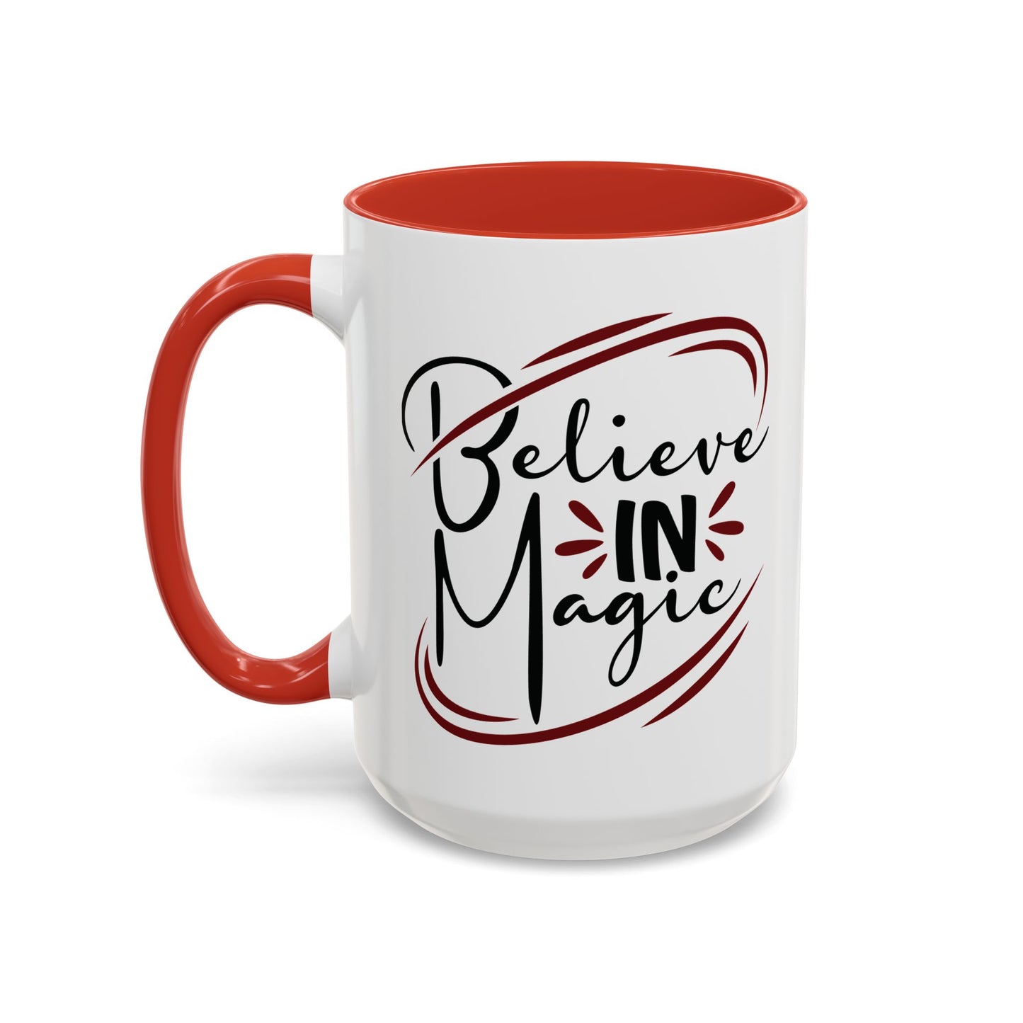 Believe in Magic Mug – Mystical Quote Coffee Cup, Witchy Gift for Her, Pink, Red, or Black Two-Tone Mug, Pagan Kitchen Decor
