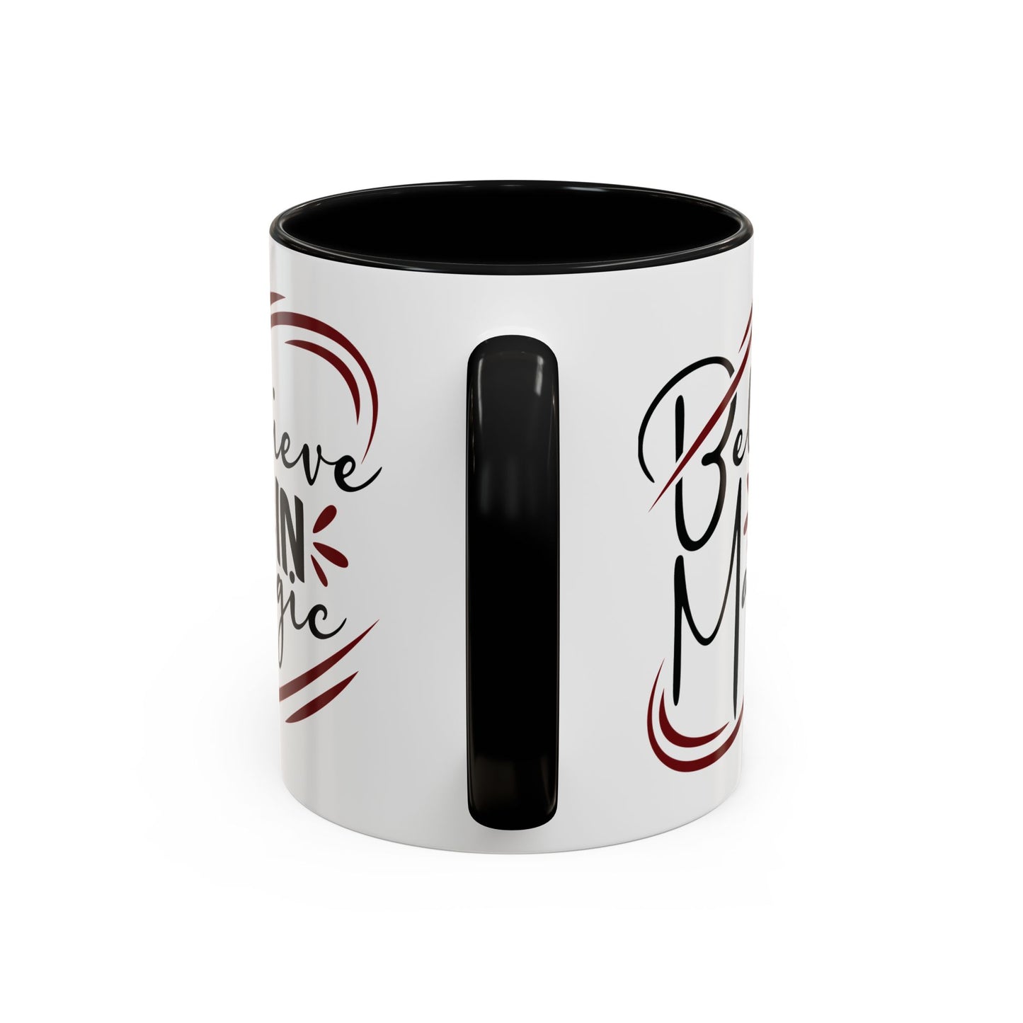 Believe in Magic Mug – Mystical Quote Coffee Cup, Witchy Gift for Her, Pink, Red, or Black Two-Tone Mug, Pagan Kitchen Decor