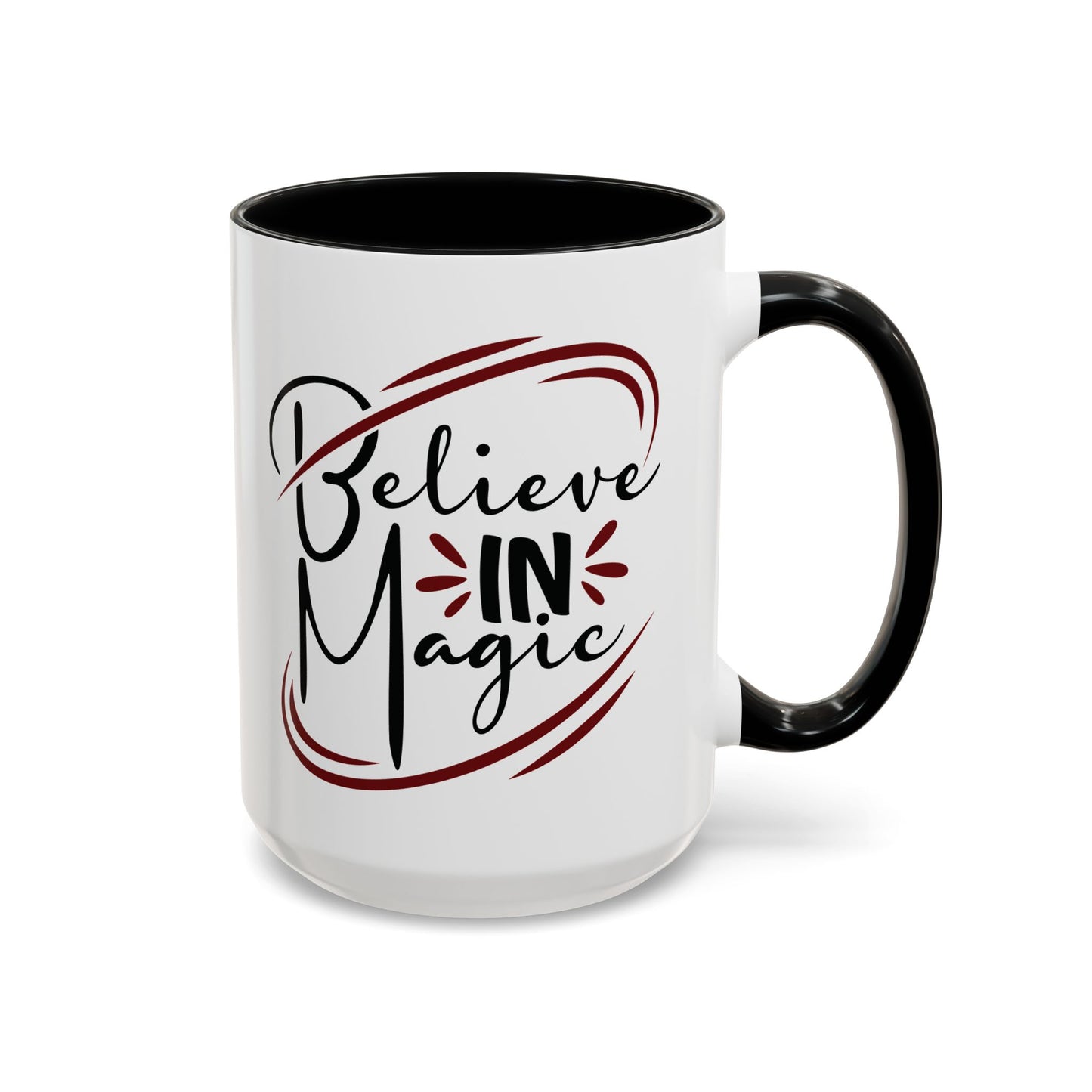 Believe in Magic Mug – Mystical Quote Coffee Cup, Witchy Gift for Her, Pink, Red, or Black Two-Tone Mug, Pagan Kitchen Decor