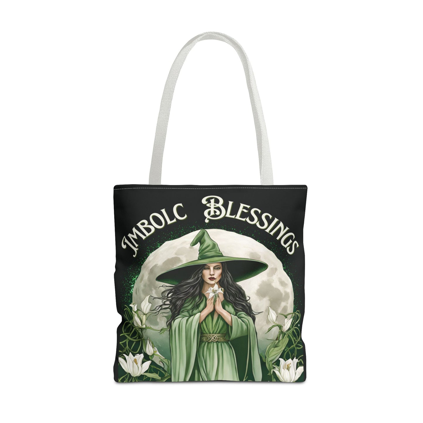 Imbolc Blessings Tote Bag, Wiccan Gift, Witchy Style Bag, Green Witch Shopping Tote, Wheel of the Year, Blessed Be - Divine Mystic Moons