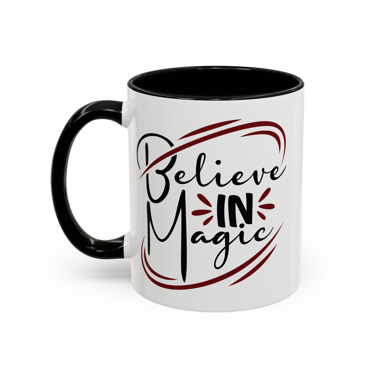 Believe in Magic Mug – Mystical Quote Coffee Cup, Witchy Gift for Her, Pink, Red, or Black Two-Tone Mug, Pagan Kitchen Decor