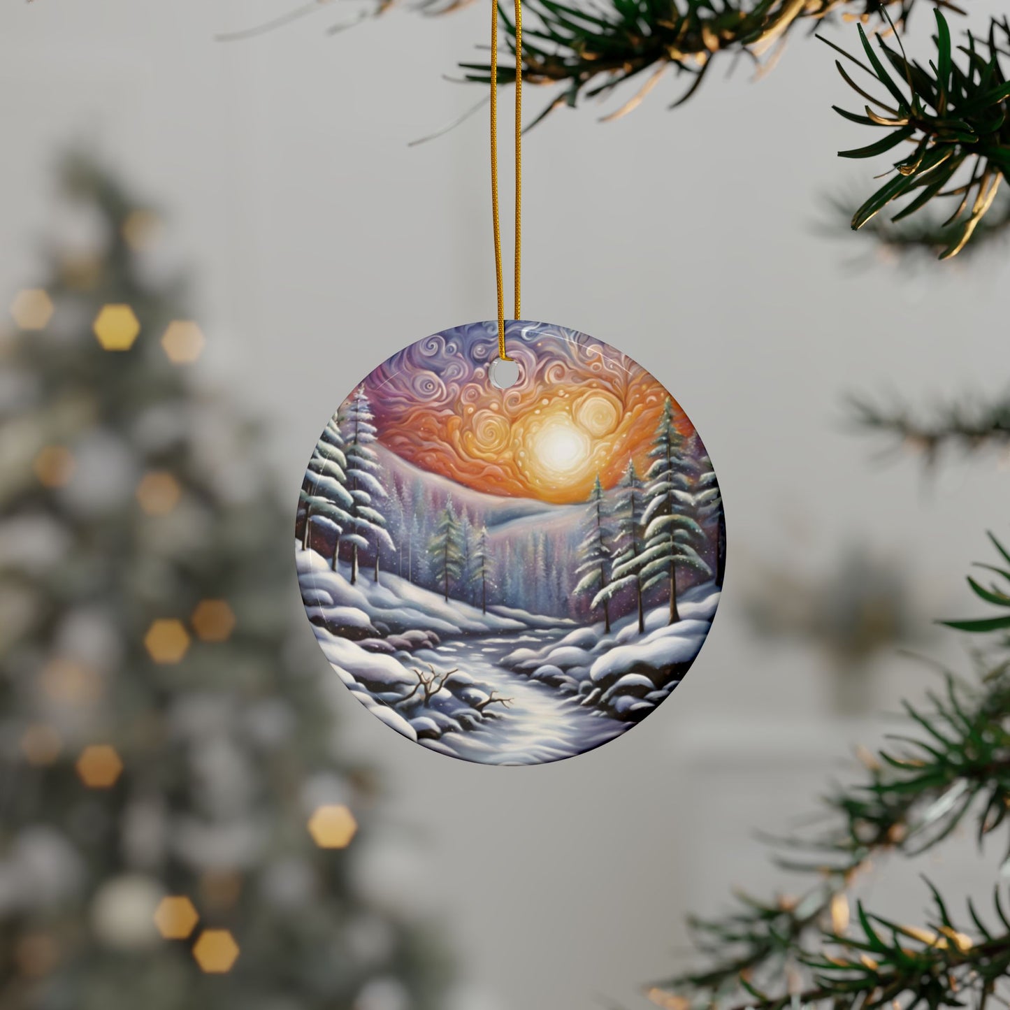 Winter Wonderland Ceramic Ornaments | Beautiful Painted Scene Two-Sided Decor for Christmas, Holiday Gifts, Tree Decorations - Divine Mystic Moons