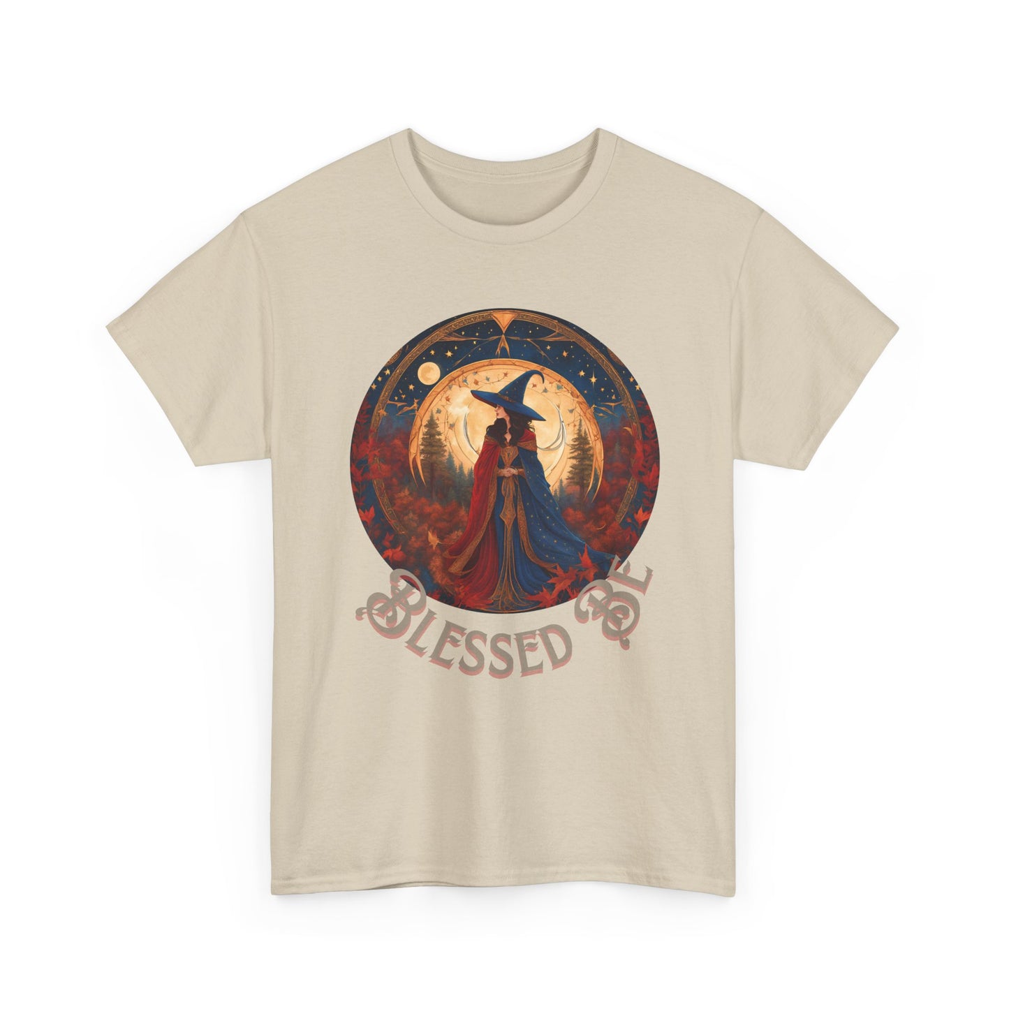 Blessed Be Unisex Heavy Cotton Tee, Witchy Shirt for Pagans, Gifting for Halloween, Casual Wear, Spiritual Apparel, Festival Top - Divine Mystic Moons