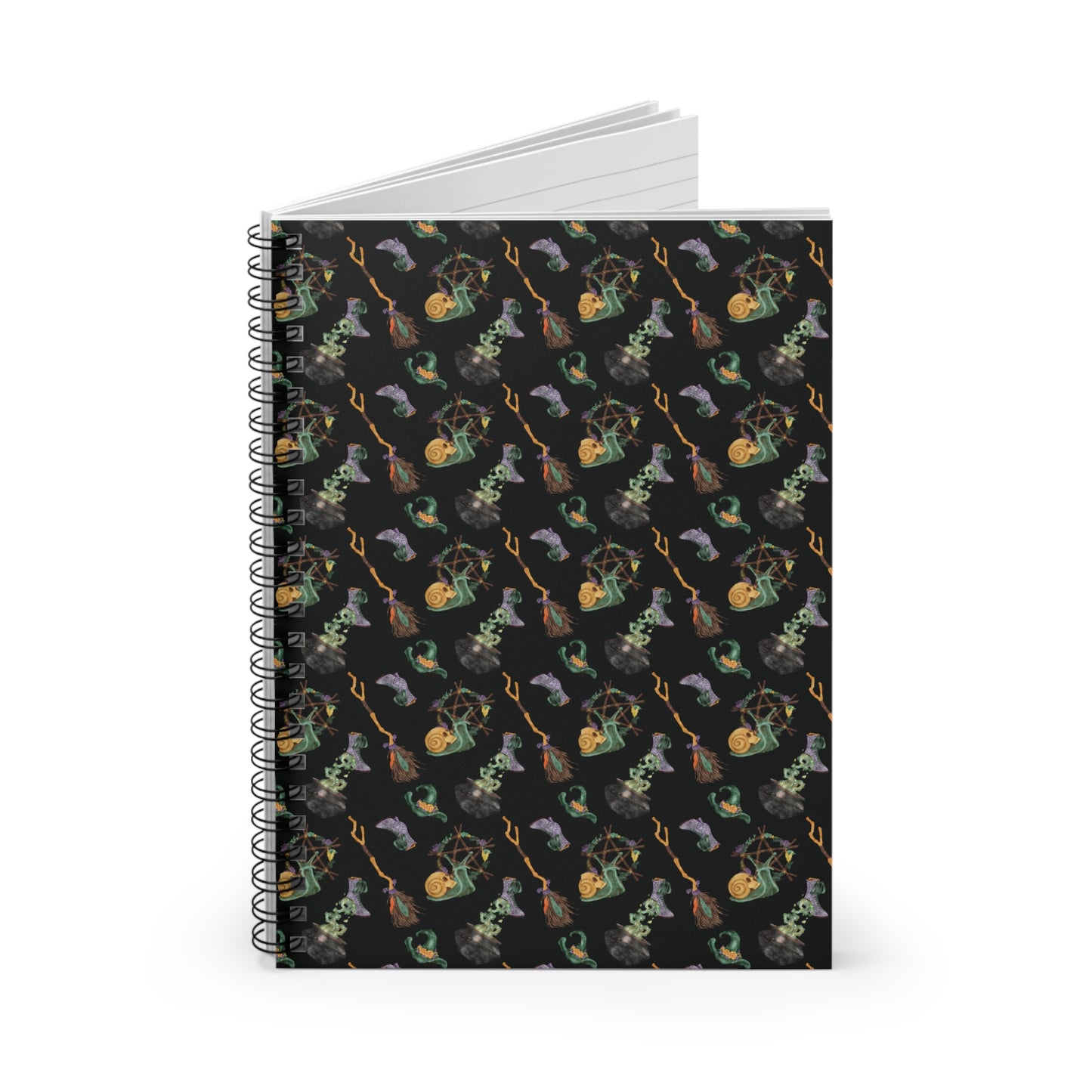 Witch Notebook, Halloween Journal, Spiral Notebook for Witches, Goth Stationery, Ruled Line Notebook, Broomsticks and Skulls Notebook - Divine Mystic Moons