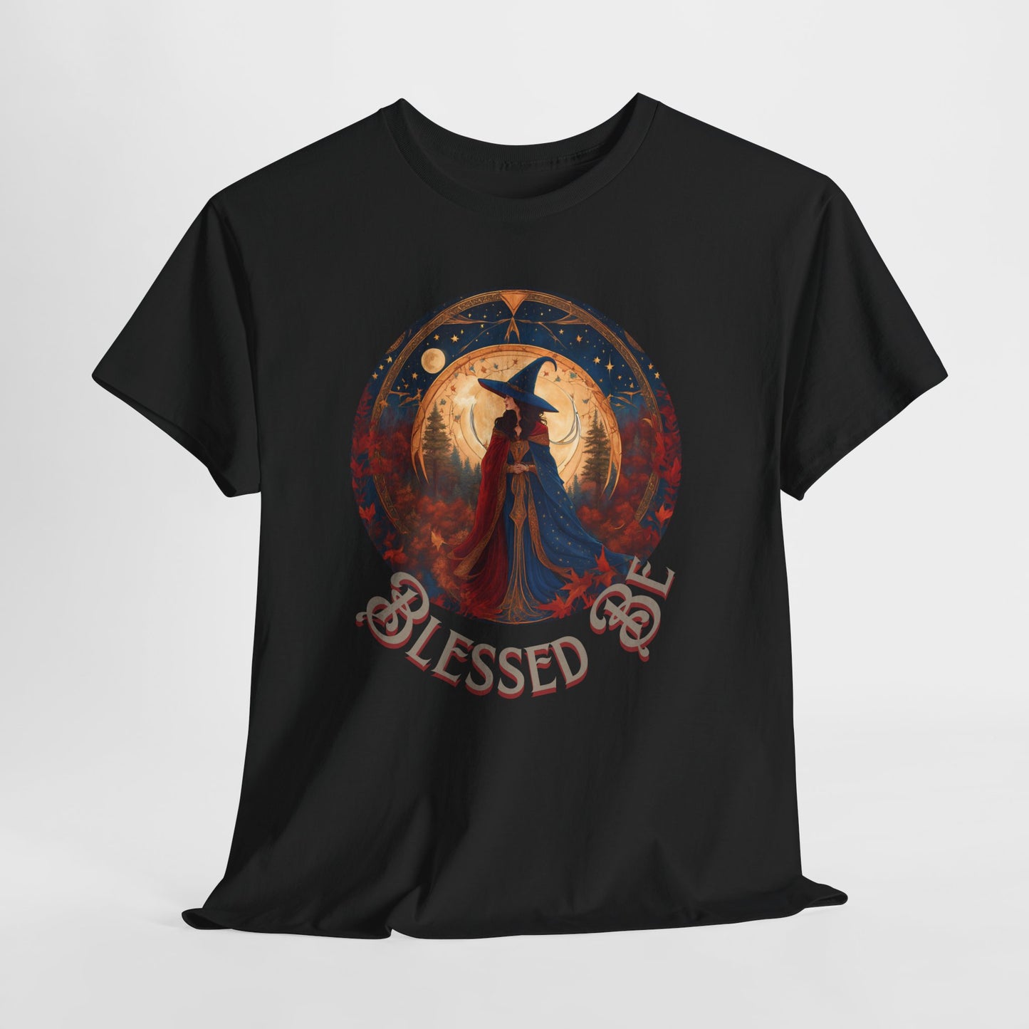 Blessed Be Unisex Heavy Cotton Tee, Witchy Shirt for Pagans, Gifting for Halloween, Casual Wear, Spiritual Apparel, Festival Top - Divine Mystic Moons