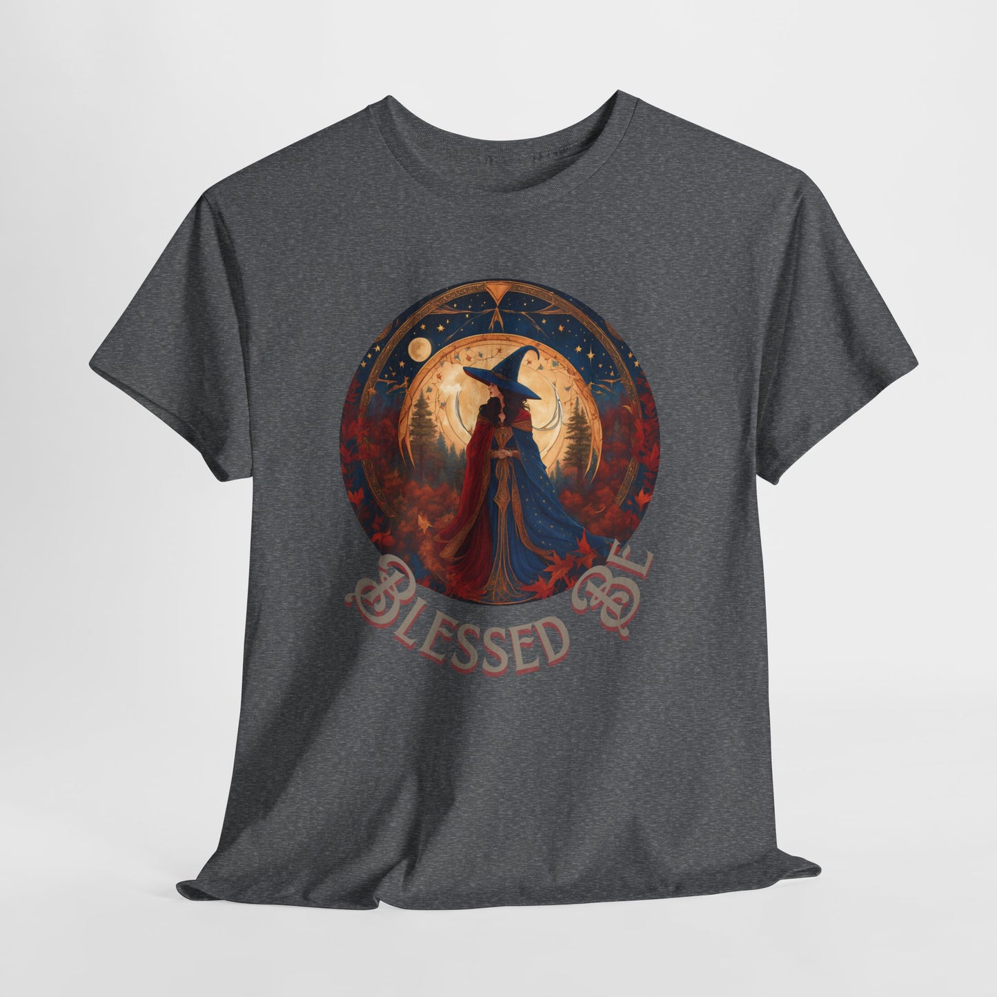 Blessed Be Unisex Heavy Cotton Tee, Witchy Shirt for Pagans, Gifting for Halloween, Casual Wear, Spiritual Apparel, Festival Top - Divine Mystic Moons