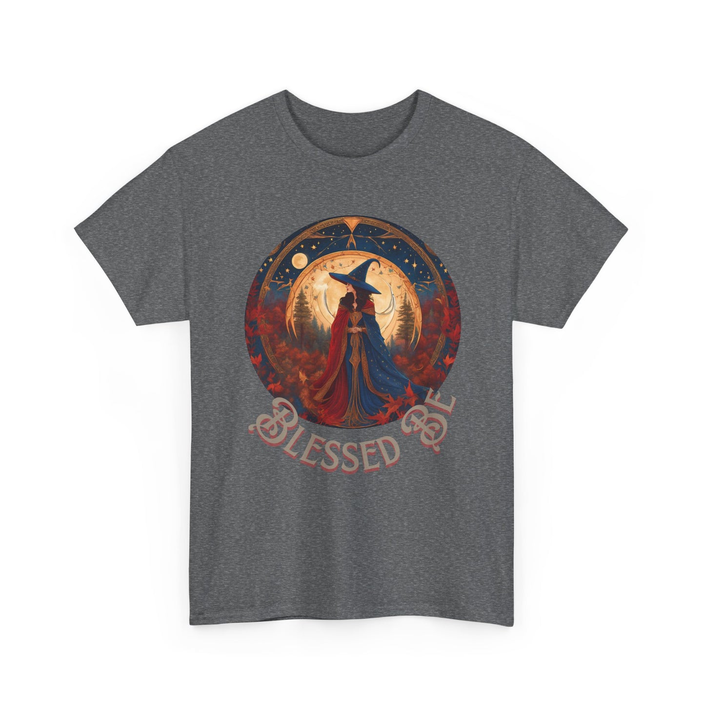 Blessed Be Unisex Heavy Cotton Tee, Witchy Shirt for Pagans, Gifting for Halloween, Casual Wear, Spiritual Apparel, Festival Top - Divine Mystic Moons