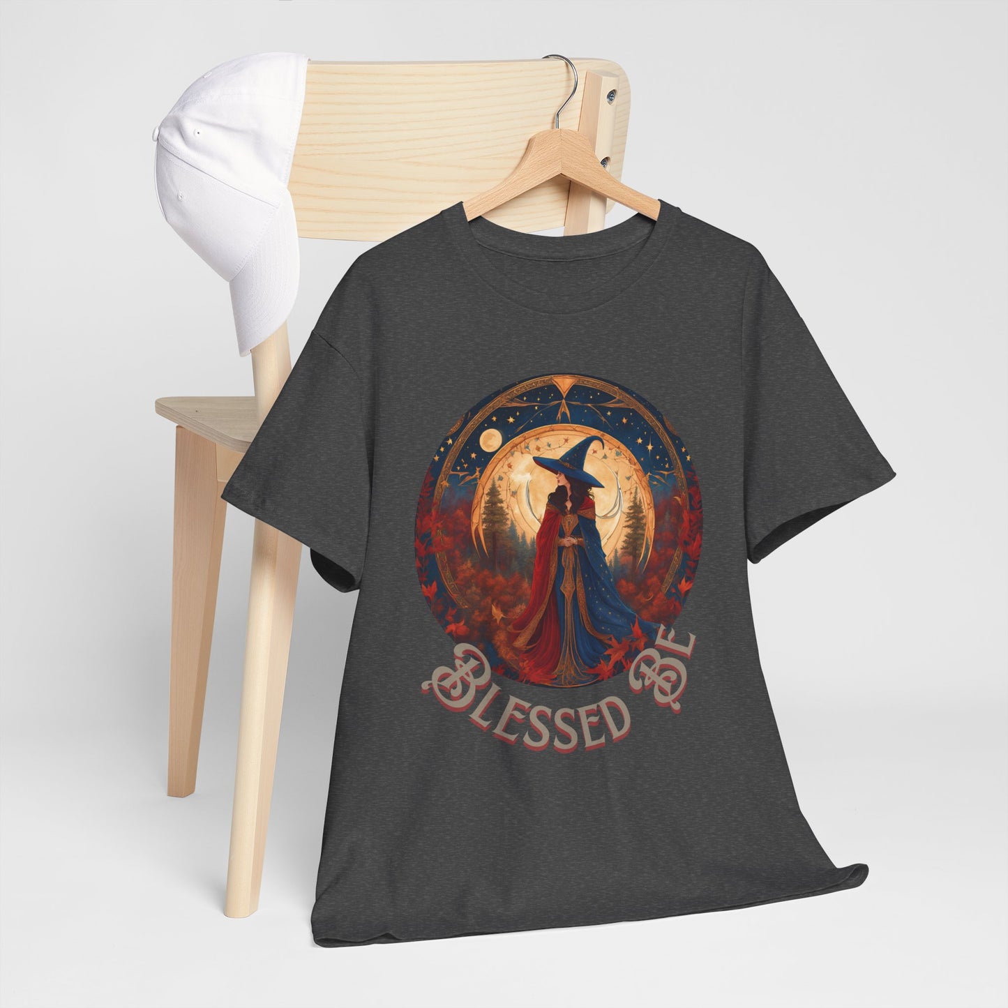 Blessed Be Unisex Heavy Cotton Tee, Witchy Shirt for Pagans, Gifting for Halloween, Casual Wear, Spiritual Apparel, Festival Top - Divine Mystic Moons