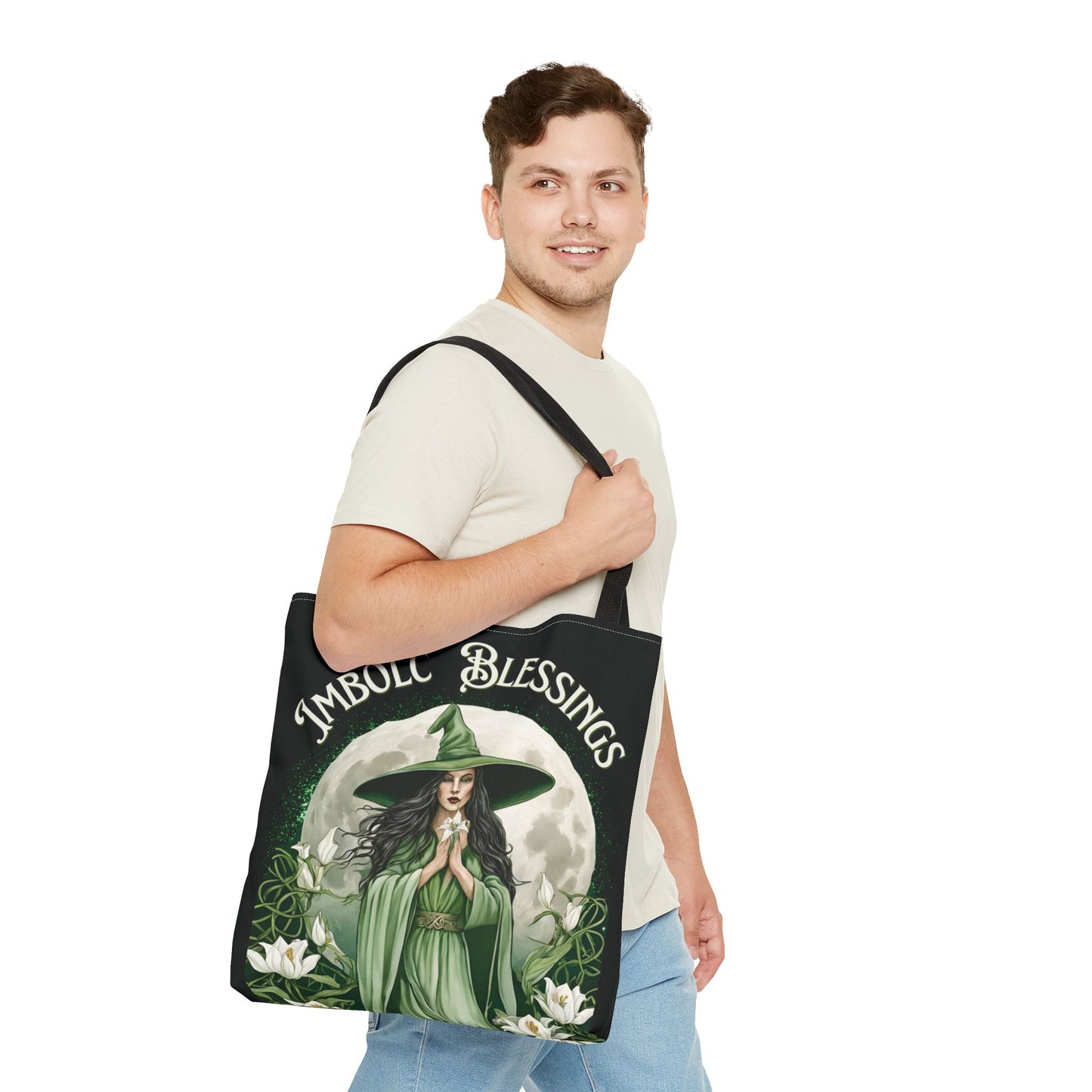 Imbolc Blessings Tote Bag, Wiccan Gift, Witchy Style Bag, Green Witch Shopping Tote, Wheel of the Year, Blessed Be - Divine Mystic Moons