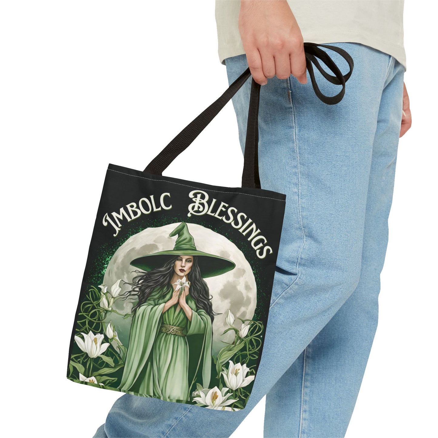 Imbolc Blessings Tote Bag, Wiccan Gift, Witchy Style Bag, Green Witch Shopping Tote, Wheel of the Year, Blessed Be - Divine Mystic Moons