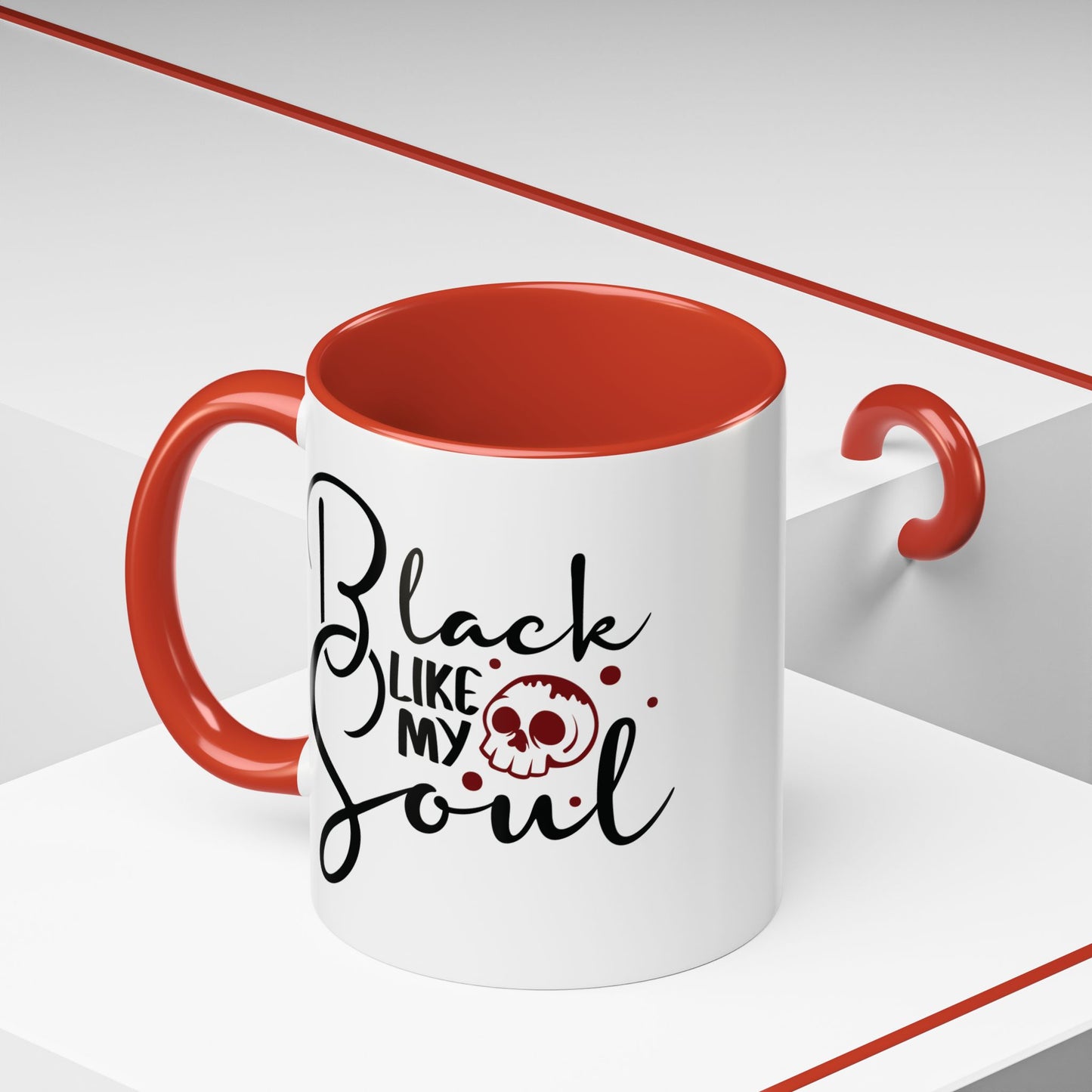 Black Like My Soul Mug – Gothic Coffee Cup, Funny Dark Humor Gift, Pink, Red, or Black Two-Tone Ceramic Mug, Alt Aesthetic Drinkware - Divine Mystic Moons