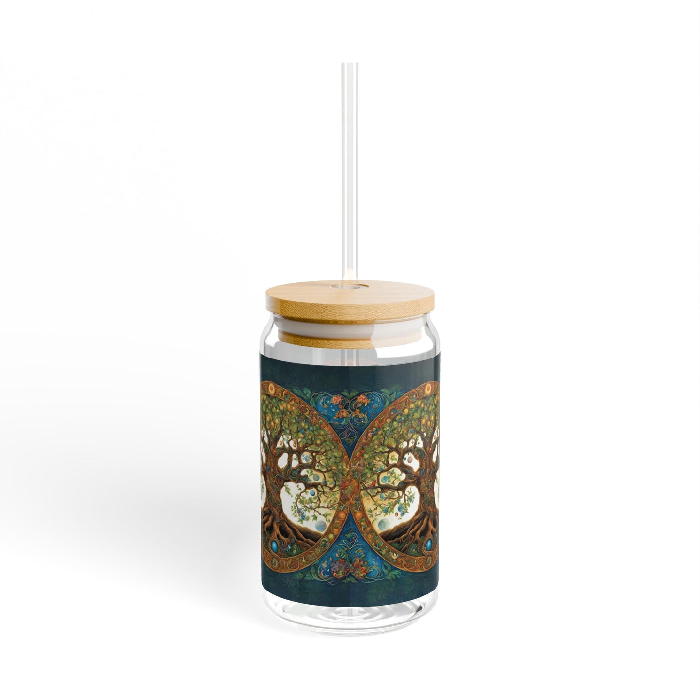 Tree of Life Sipper Glass, 16oz - with Bamboo Lid & Straw Nature Lover Gift, Eco-Friendly Wine Cup, Spiritual Drinking Vessel, Boho Home