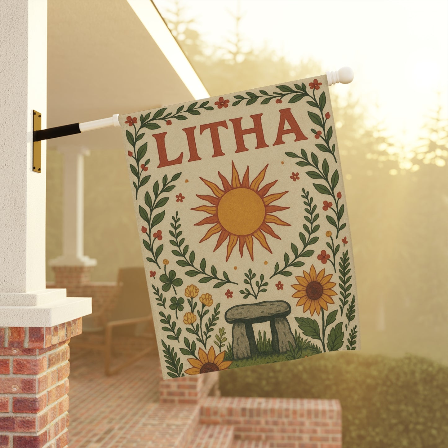 Litha Summer Solstice Banner Sun and Sunflowers Pagan Altar Decor, Sabbat Wall Hanging, Wheel of the Year Wiccan Celebration Art - Divine Mystic Moons