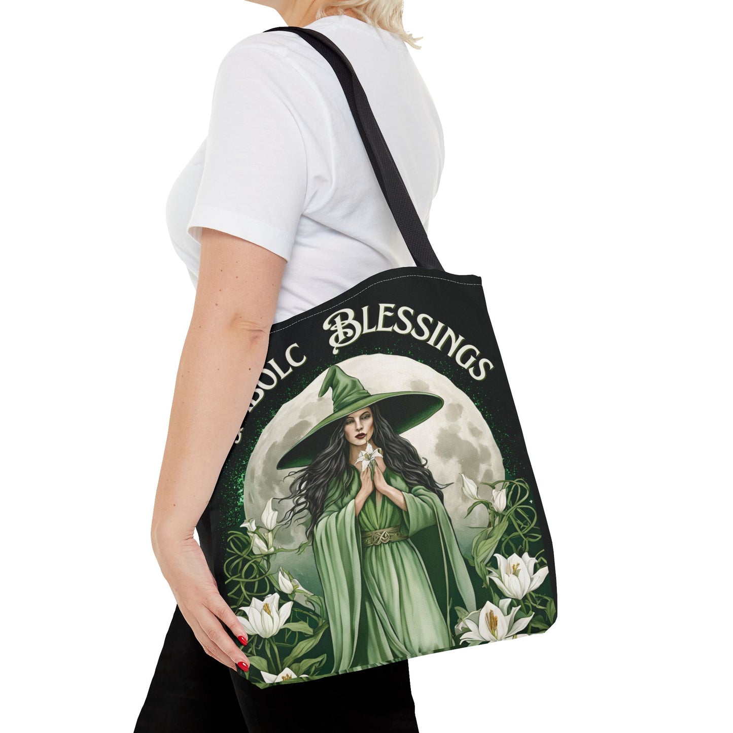 Imbolc Blessings Tote Bag, Wiccan Gift, Witchy Style Bag, Green Witch Shopping Tote, Wheel of the Year, Blessed Be - Divine Mystic Moons