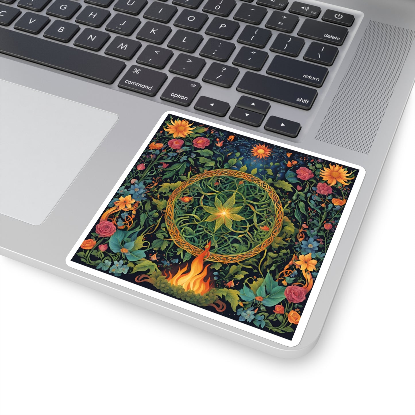 Celtic Fire Wheel Sticker – Beltane or Litha Sabbat Vinyl Sticker, Pagan Midsummer Sun Ritual Art, Wiccan Wheel of the Year DecorBoho Laptop Decals, Floral Art Sticker, Witchy Home Decor, Gift for Witch's, Spiritual Decor - Divine Mystic Moons