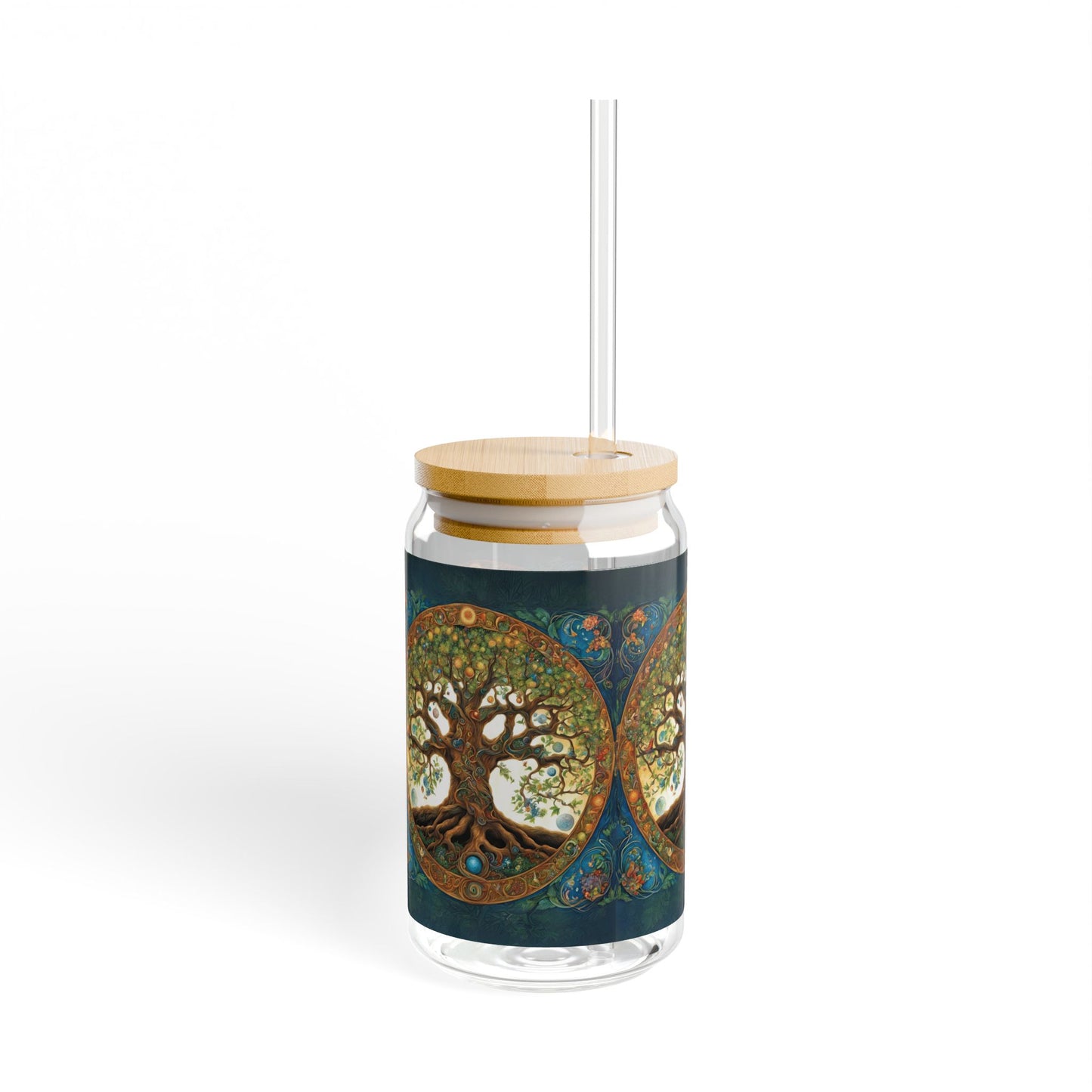 Tree of Life Sipper Glass, 16oz - with Bamboo Lid & Straw Nature Lover Gift, Eco-Friendly Wine Cup, Spiritual Drinking Vessel, Boho Home