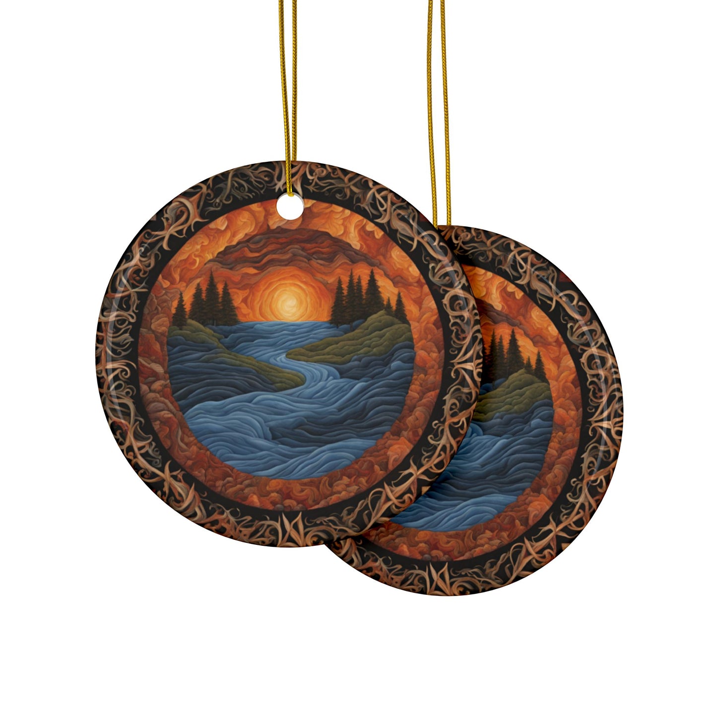 Nature Inspired Ceramic Ornaments Perfect for Holidays and Home Decor, 2-Sided Print, Gift Ideas for Friends & Family, Christmas, Wall - Divine Mystic Moons