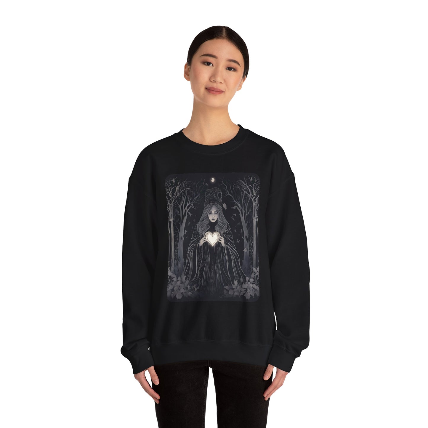 Mystic Heart Sweatshirt | Cozy Fall Fashion, Gift for Witchy Souls, Unisex Crewneck, Halloween Apparel, Autumn Vibes, Everyday Comfort - Divine Mystic Moons
