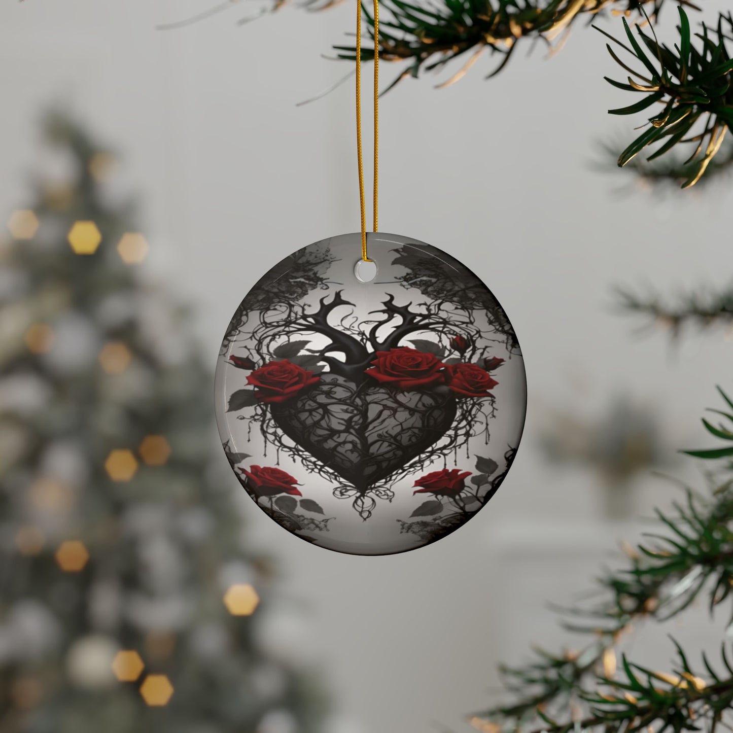 Black Beating Heart Gothic Valentine Ornament Red Roses Black Vines Anti Valentines(1pc, 3pcs, 5pcs, 10pcs) - Divine Mystic Moons