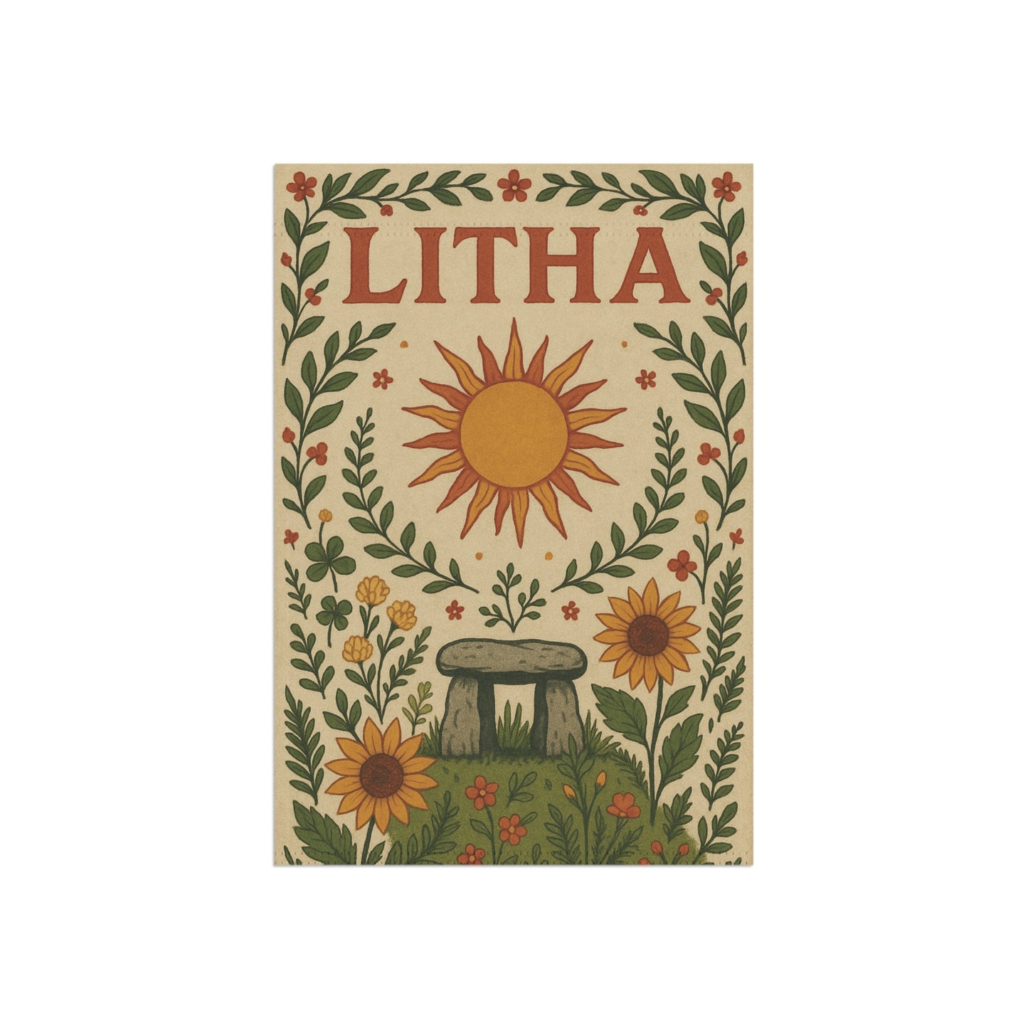 Litha Summer Solstice Banner Sun and Sunflowers Pagan Altar Decor, Sabbat Wall Hanging, Wheel of the Year Wiccan Celebration Art - Divine Mystic Moons