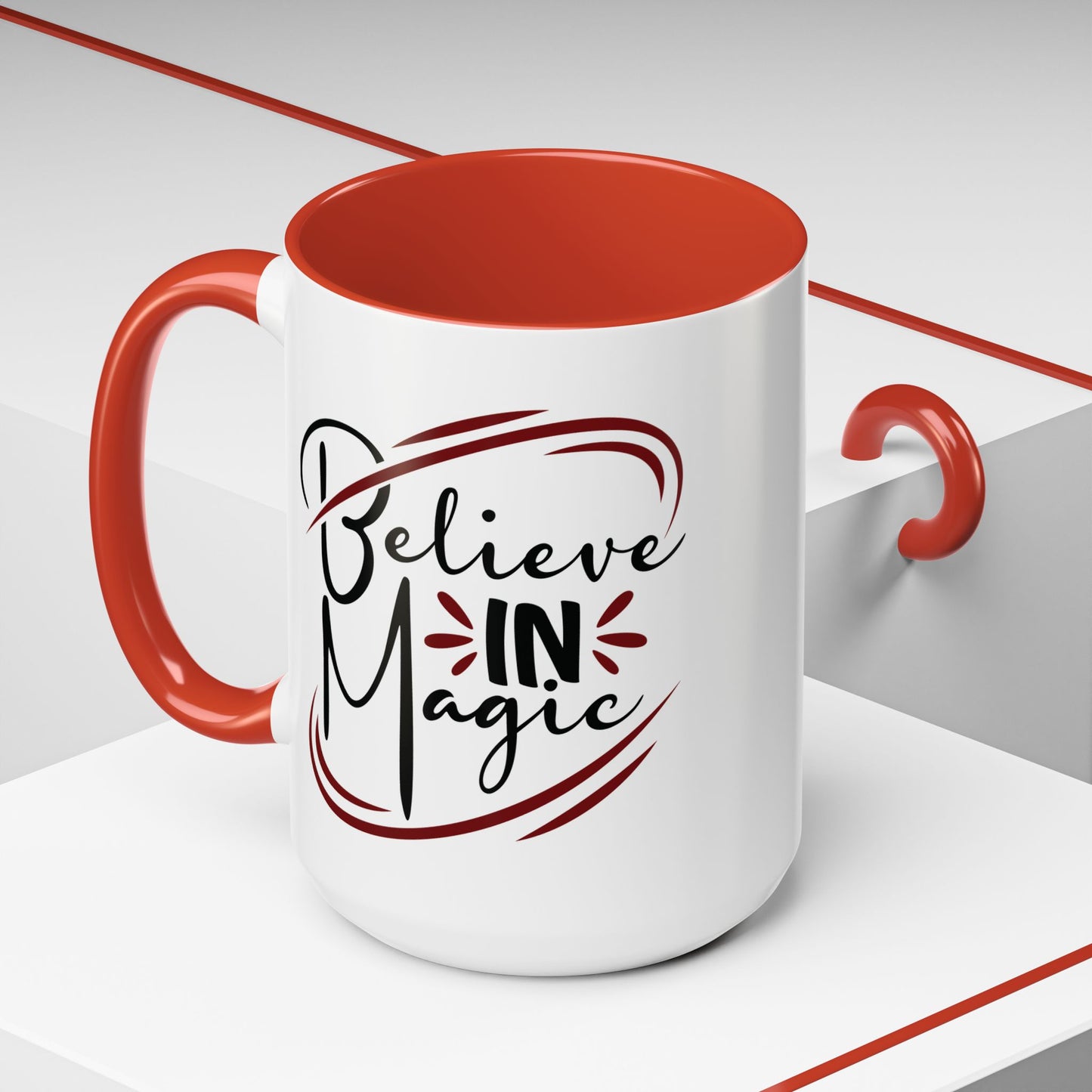 Believe in Magic Mug – Mystical Quote Coffee Cup, Witchy Gift for Her, Pink, Red, or Black Two-Tone Mug, Pagan Kitchen Decor