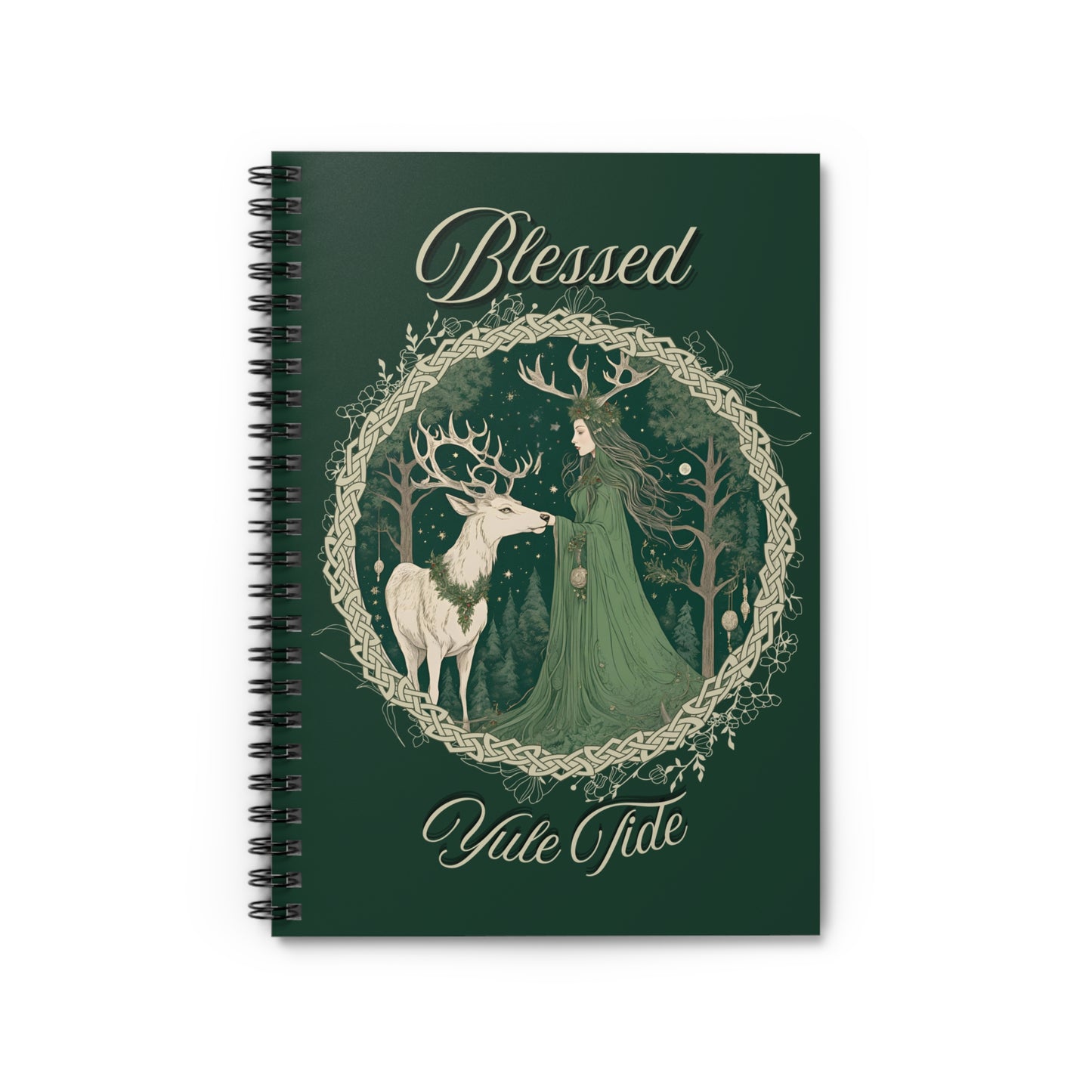 Blessed Yule Tide Notebook – Winter Solstice Journal with Celtic Knot & Forest Goddess, Witchy Yule Grimoire, Pagan Spiral Planner - Divine Mystic Moons