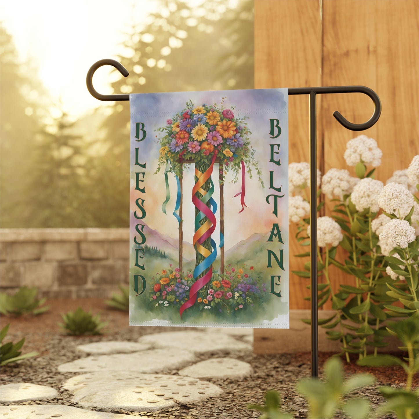 Beltane Blessings Garden Banner, Spring Decor, Flower Flag, Outdoor Decoration, Witchy Home, Beltane Celebration