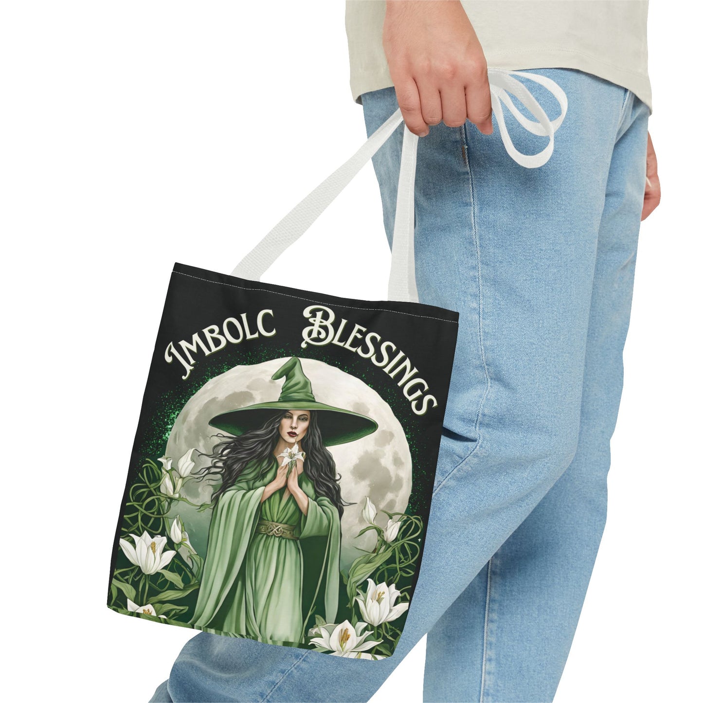 Imbolc Blessings Tote Bag, Wiccan Gift, Witchy Style Bag, Green Witch Shopping Tote, Wheel of the Year, Blessed Be - Divine Mystic Moons