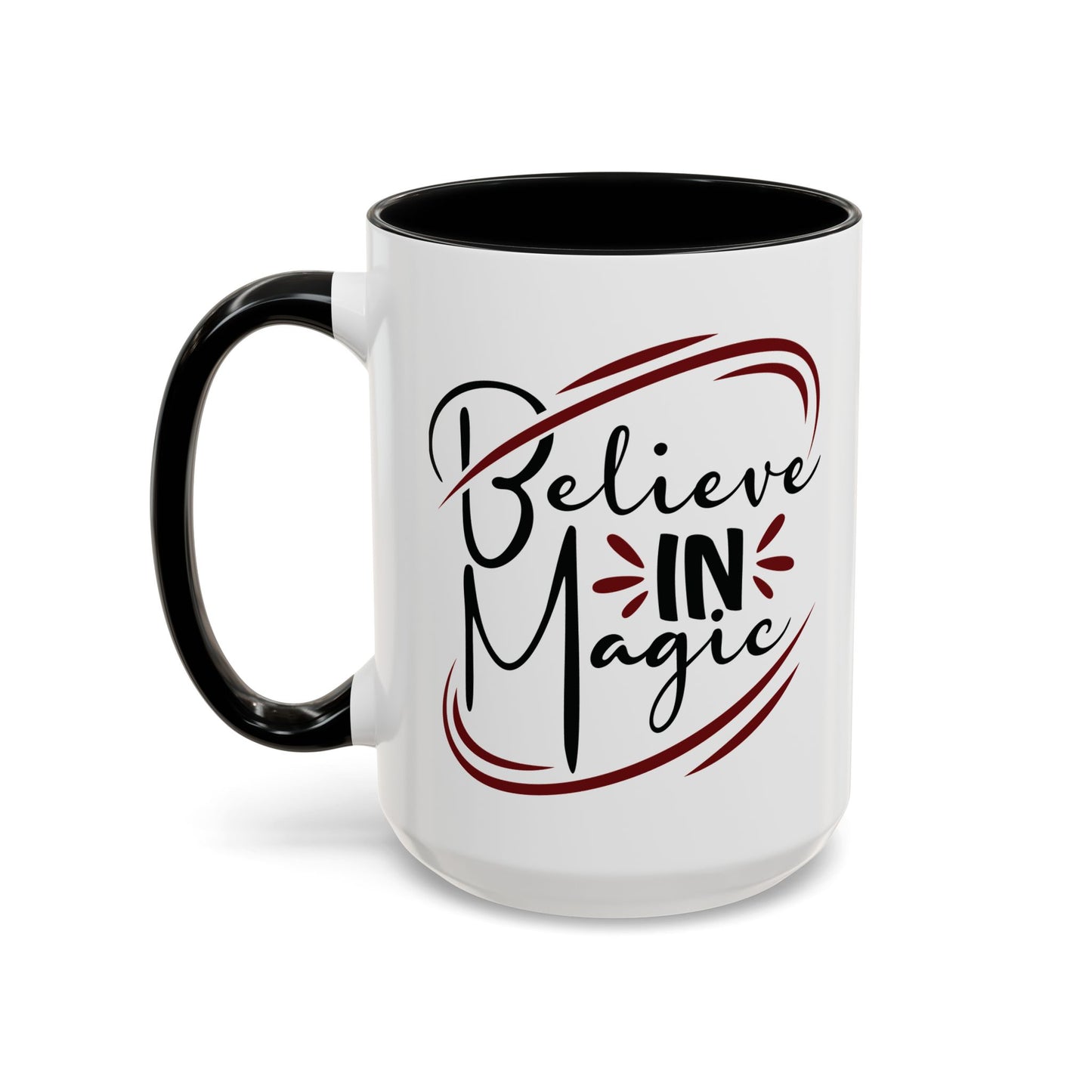Believe in Magic Mug – Mystical Quote Coffee Cup, Witchy Gift for Her, Pink, Red, or Black Two-Tone Mug, Pagan Kitchen Decor