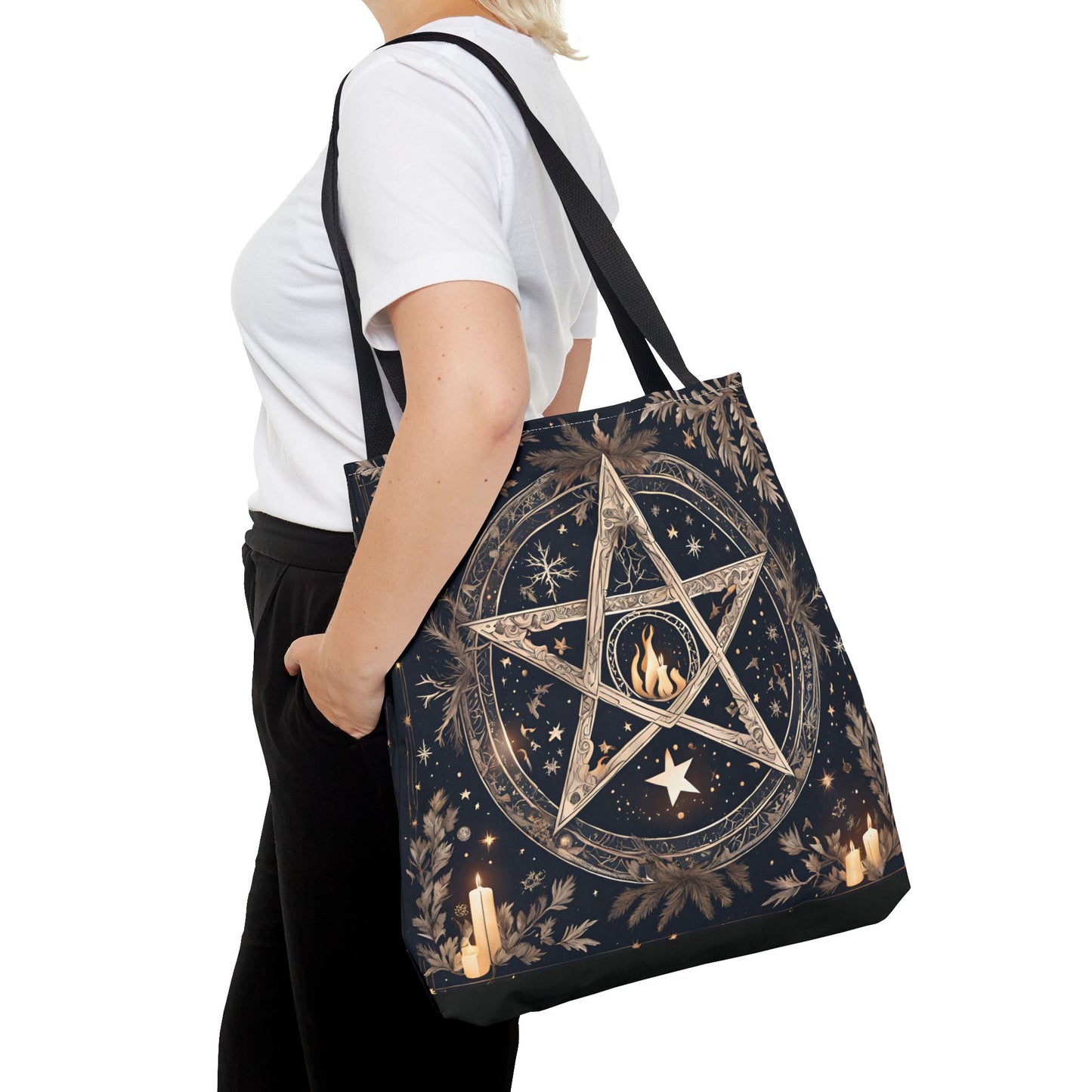 Mystical Pentagram Tote Bag, Witchy Accessories, Esoteric Gifts, Pagan Tote, Bohemian Style, Everyday Carryall - Divine Mystic Moons