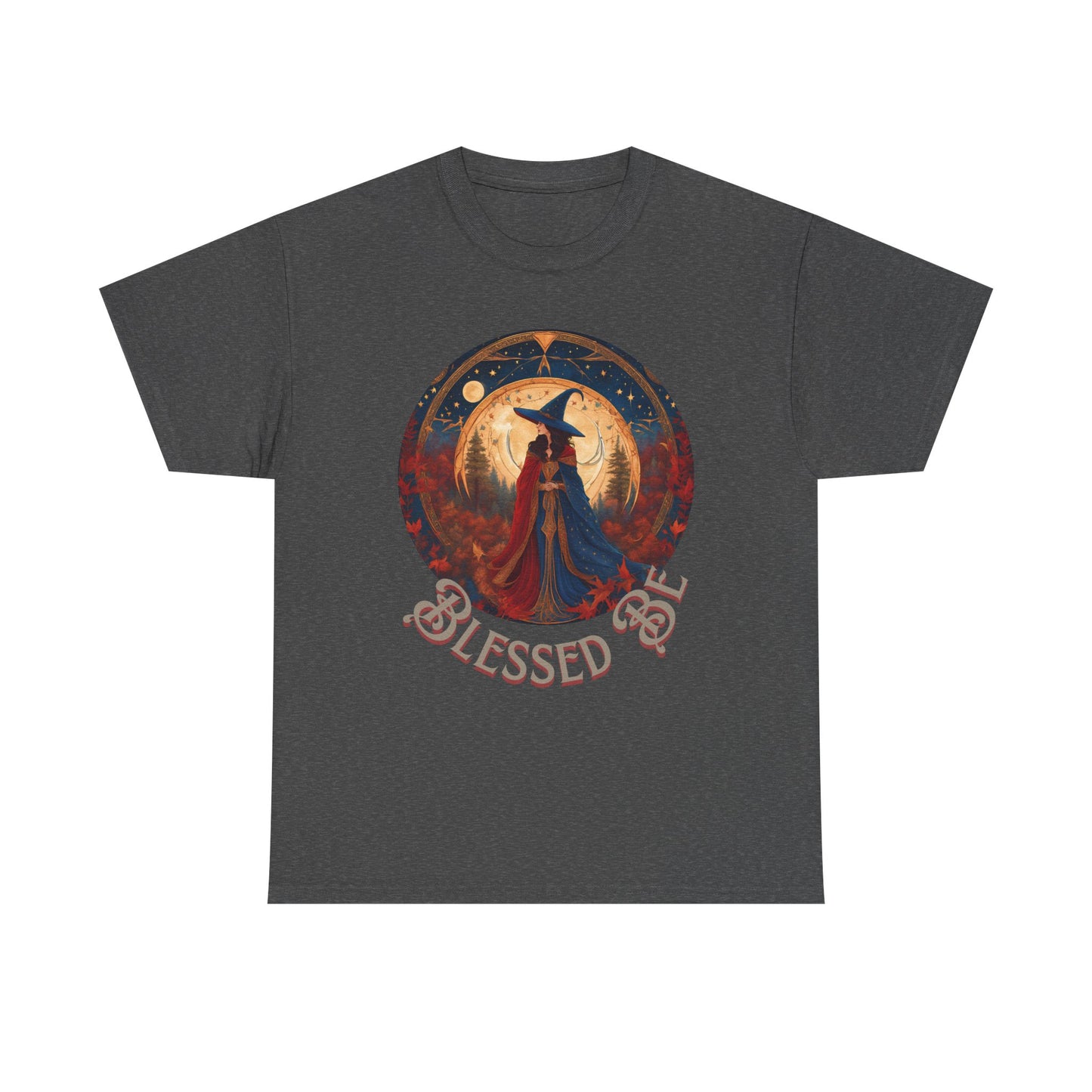 Blessed Be Unisex Heavy Cotton Tee, Witchy Shirt for Pagans, Gifting for Halloween, Casual Wear, Spiritual Apparel, Festival Top - Divine Mystic Moons