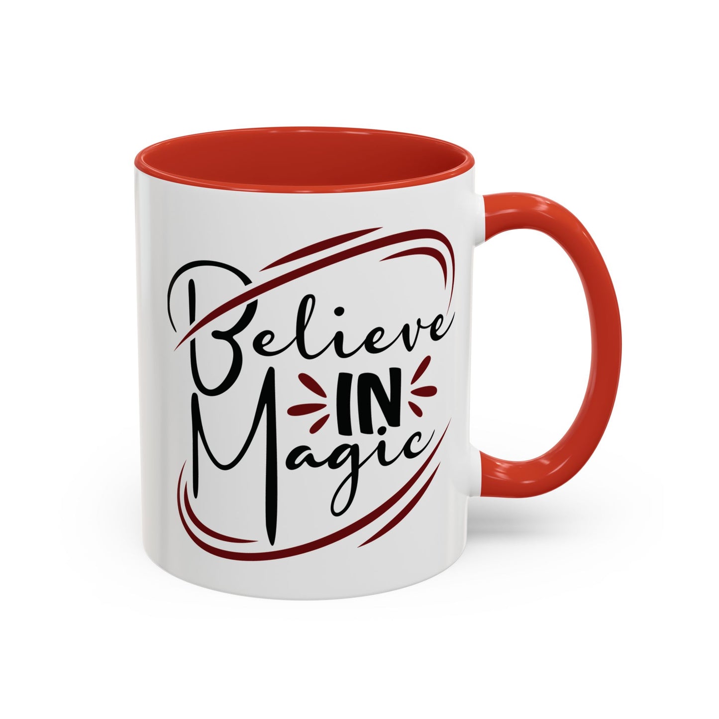 Believe in Magic Mug – Mystical Quote Coffee Cup, Witchy Gift for Her, Pink, Red, or Black Two-Tone Mug, Pagan Kitchen Decor