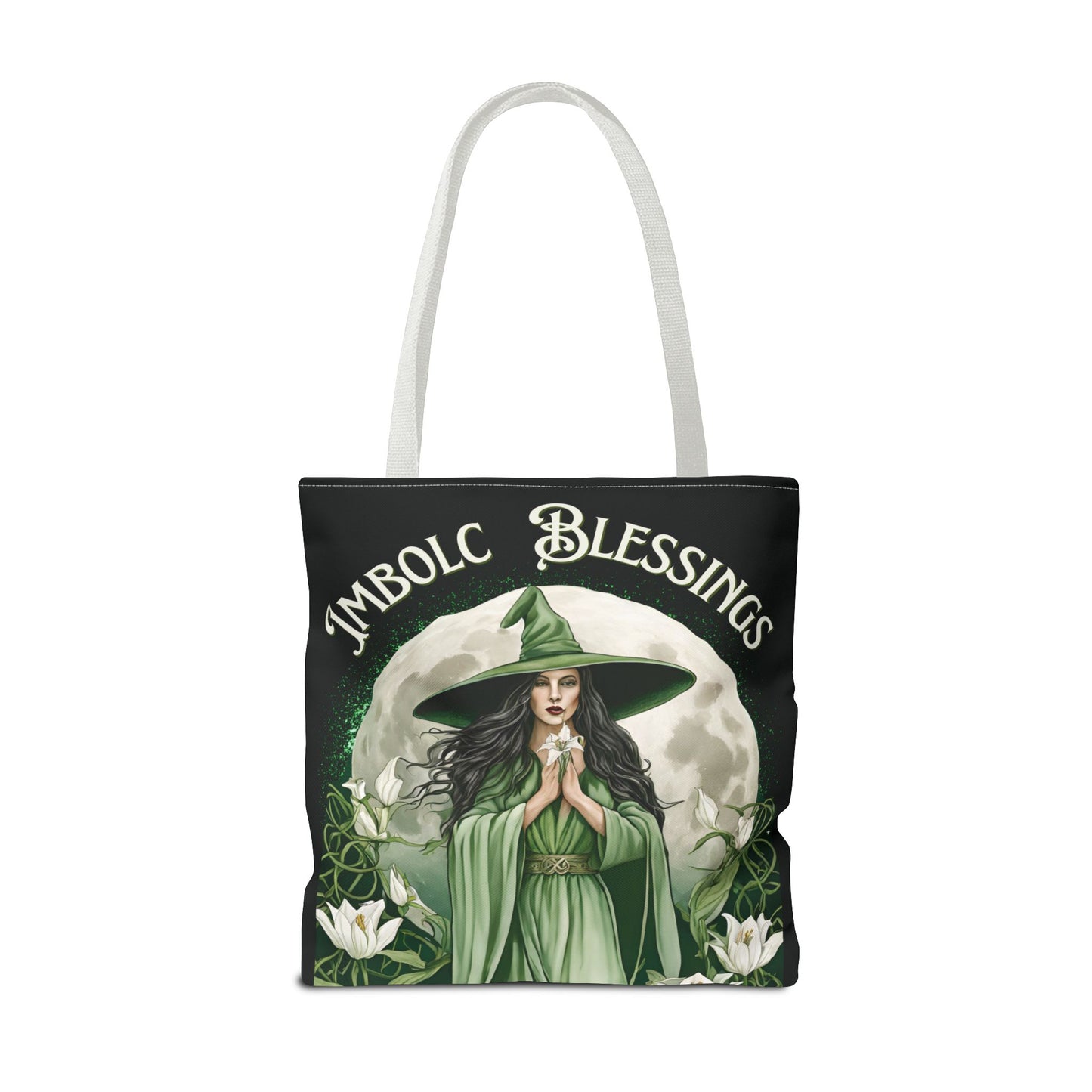 Imbolc Blessings Tote Bag, Wiccan Gift, Witchy Style Bag, Green Witch Shopping Tote, Wheel of the Year, Blessed Be - Divine Mystic Moons