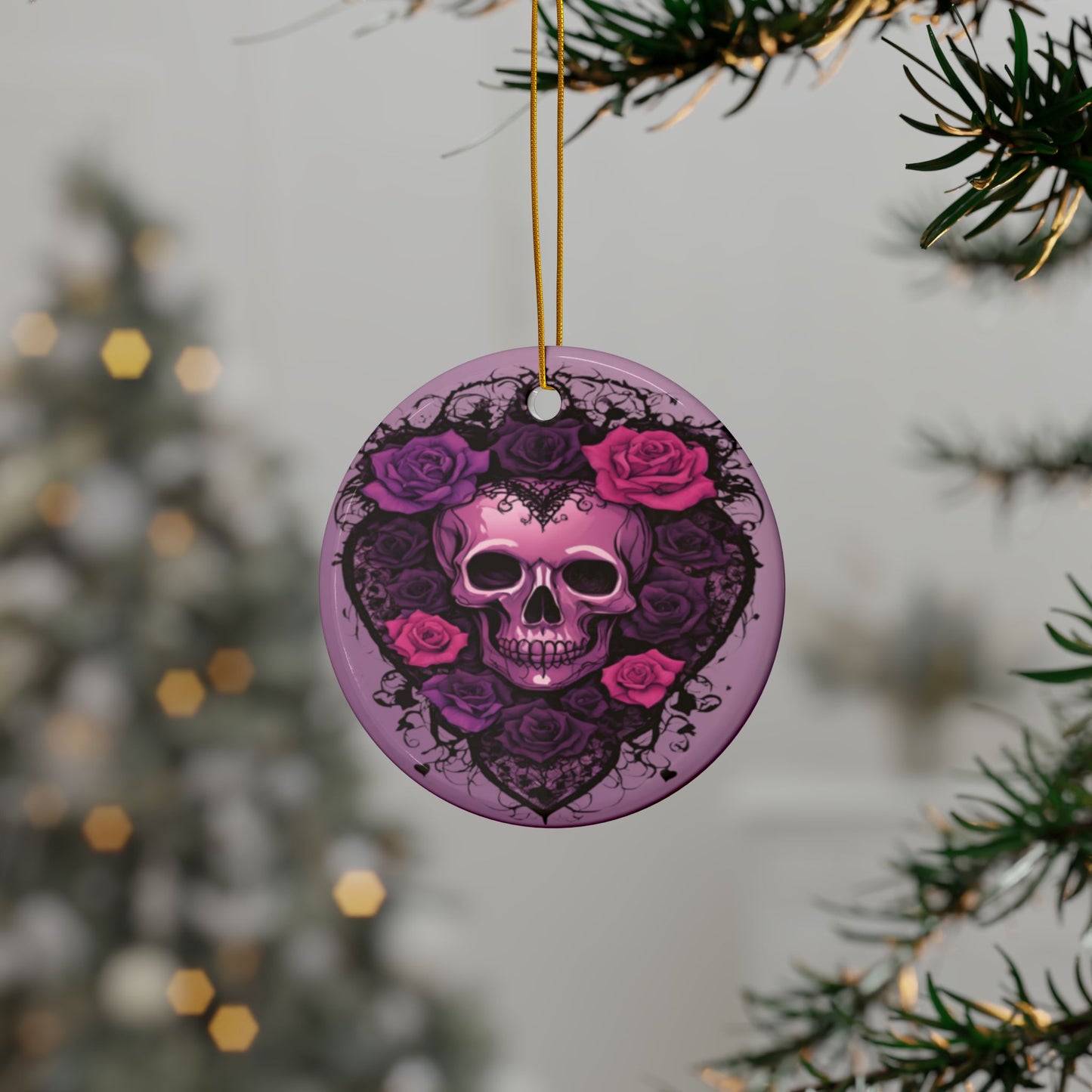 Purple Skull and Roses Holiday Ornament Alter Decor Home Decoration (1pc, 3pcs, 5pcs, 10pcs) - Divine Mystic Moons