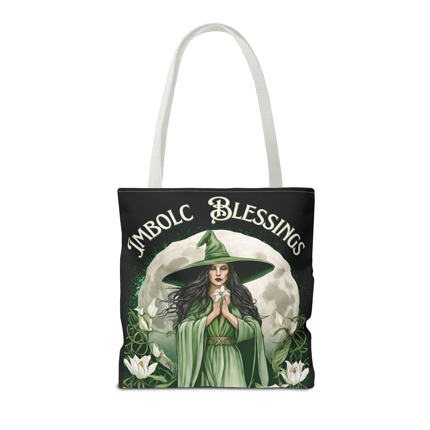 Imbolc Blessings Tote Bag, Wiccan Gift, Witchy Style Bag, Green Witch Shopping Tote, Wheel of the Year, Blessed Be - Divine Mystic Moons
